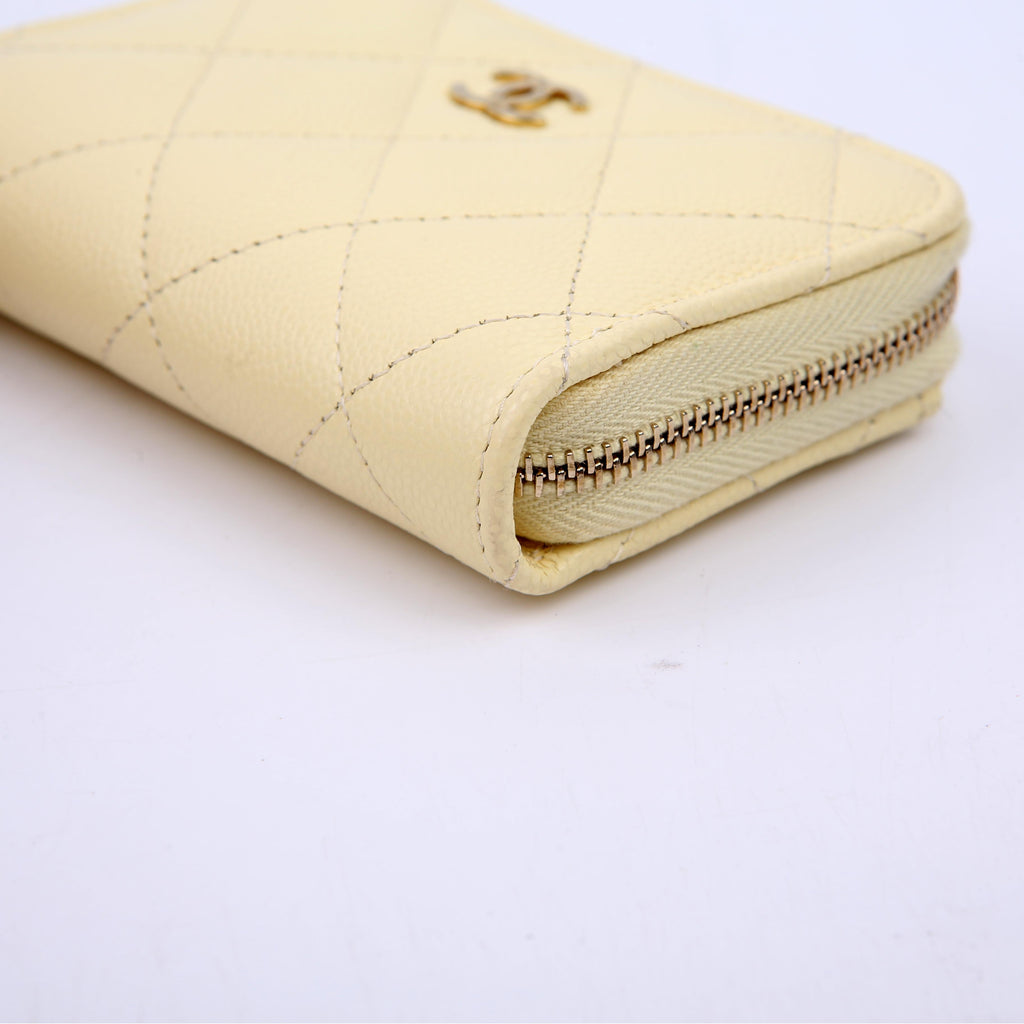 Chanel Zip Around Coin Card Case Caviar RFID Yellow
