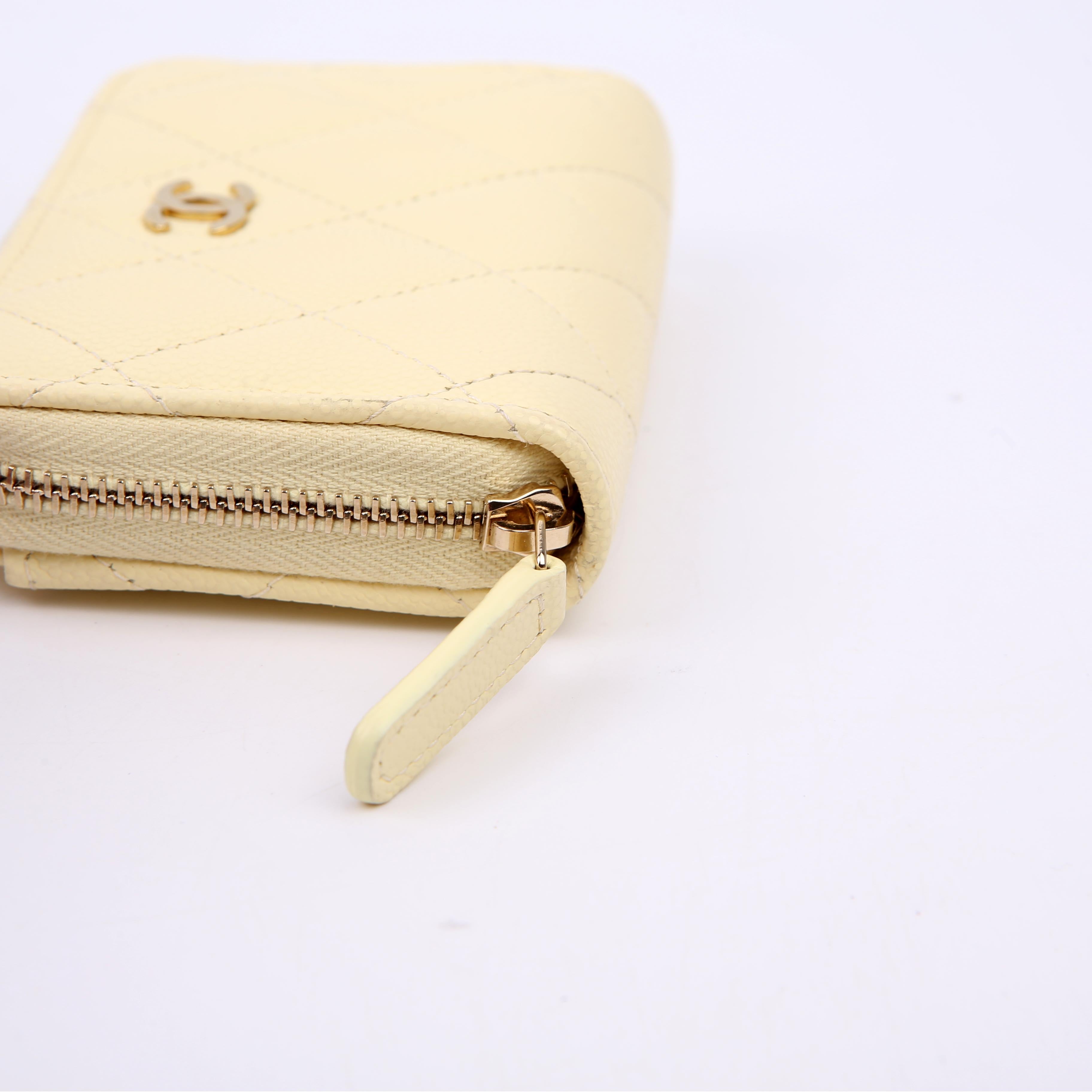 Chanel Zip Around Coin Card Case Caviar RFID Yellow