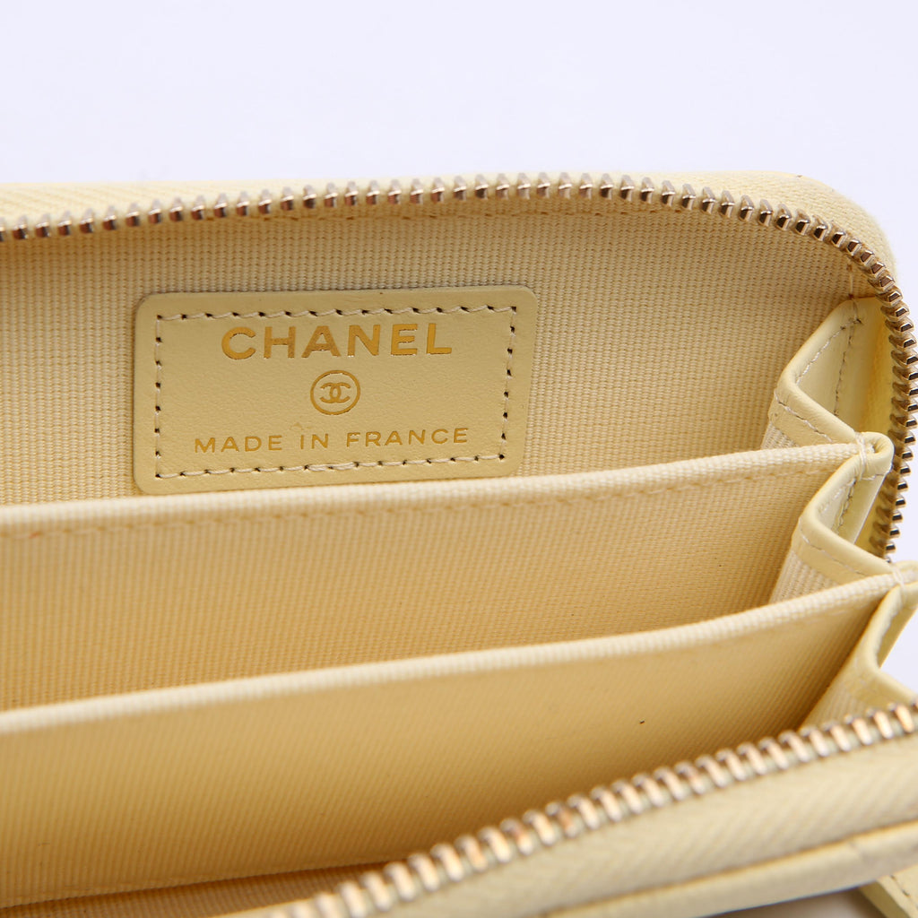 Chanel Zip Around Coin Card Case Caviar RFID Yellow
