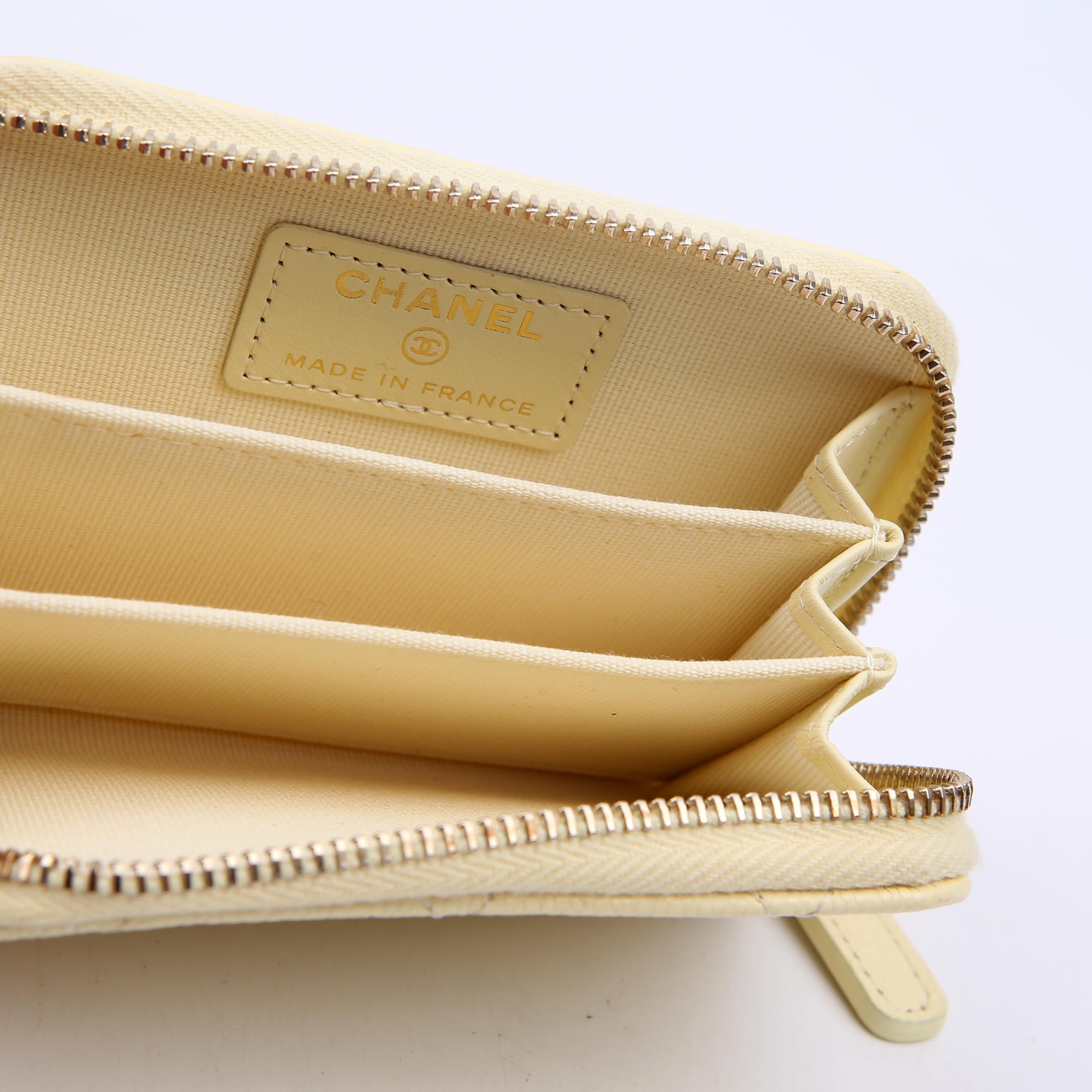 Chanel Zip Around Coin Card Case Caviar RFID Yellow