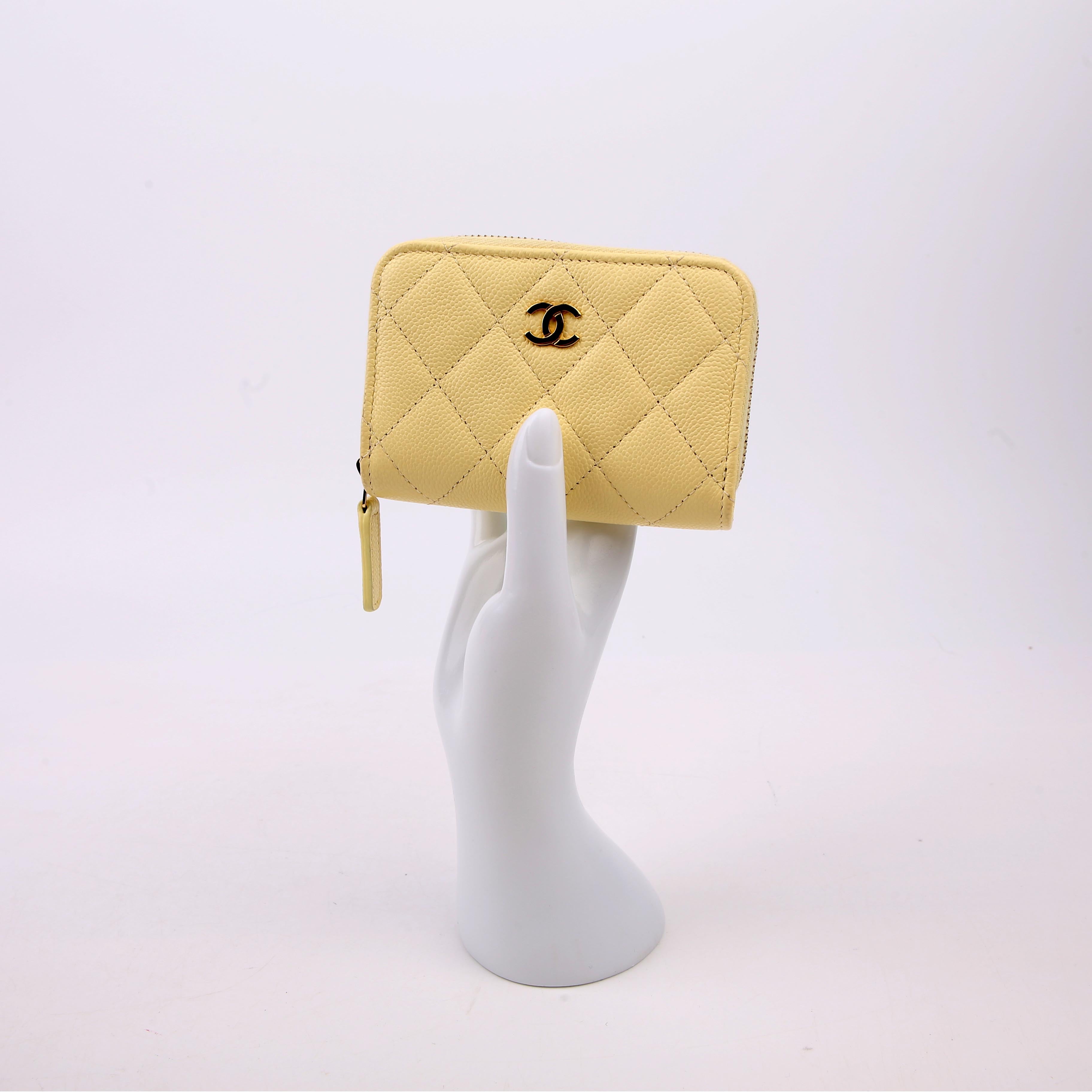 Chanel Zip Around Coin Card Case Caviar RFID Yellow