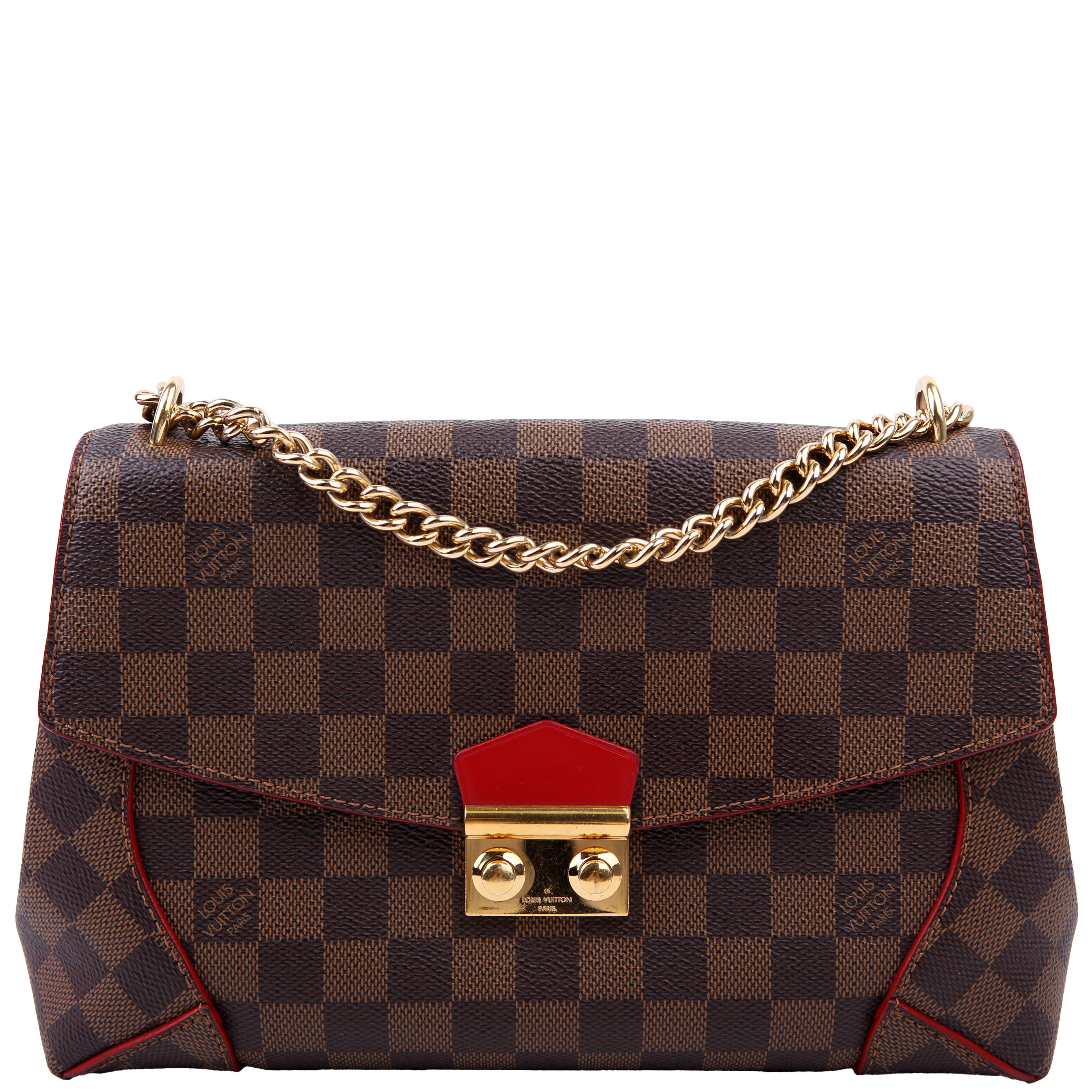 Louis Vuitton Caissa Chain Clutch Damier Ebene Red