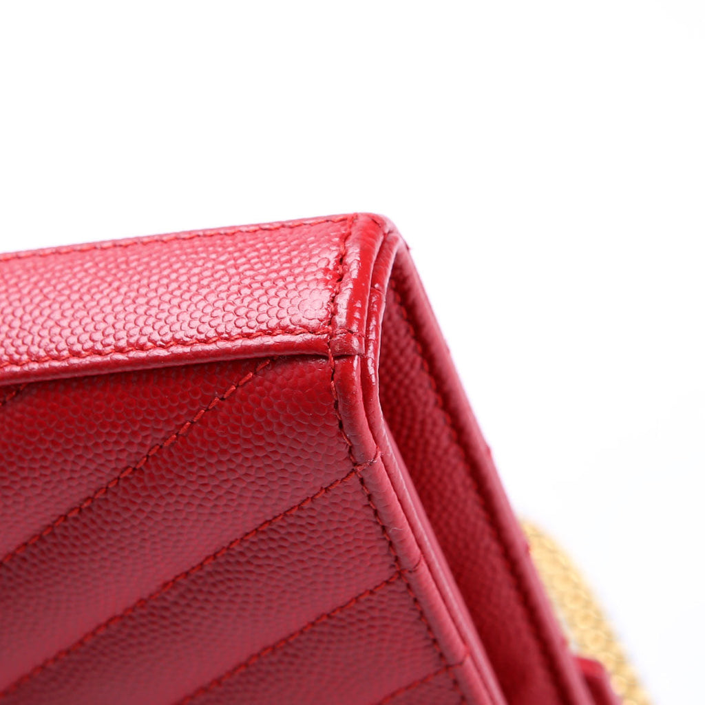 Saint Laurent Grain De Poudre Chain Wallet 377828 Red