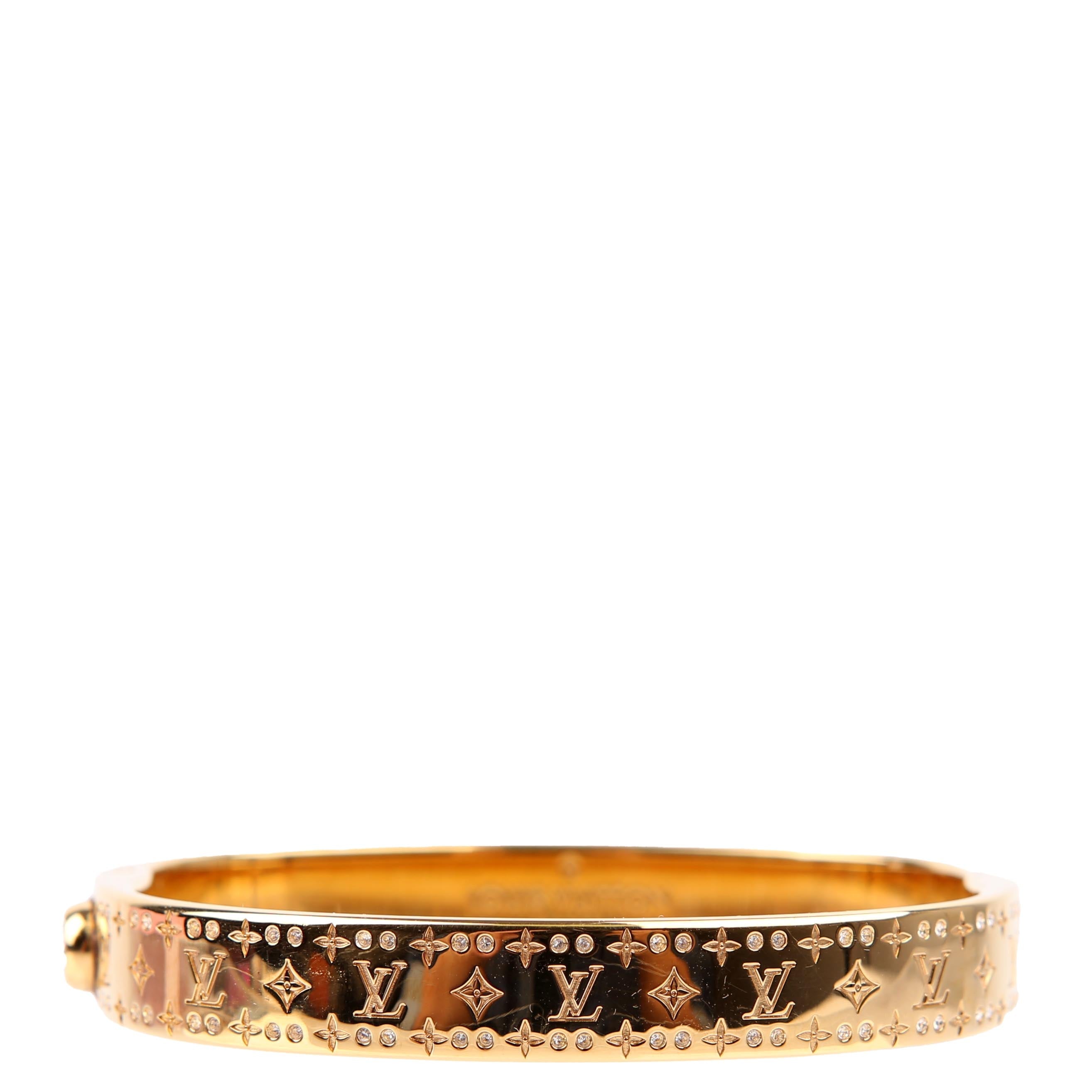 Louis Vuitton Nanogram Cuff W/Crystals Bracelet Size Medium Gold