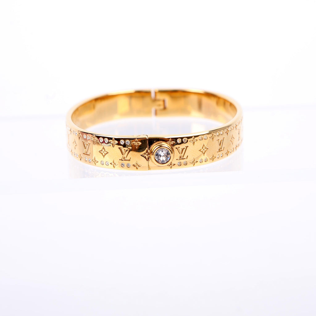 Louis Vuitton Nanogram Cuff W/Crystals Bracelet Size Medium Gold