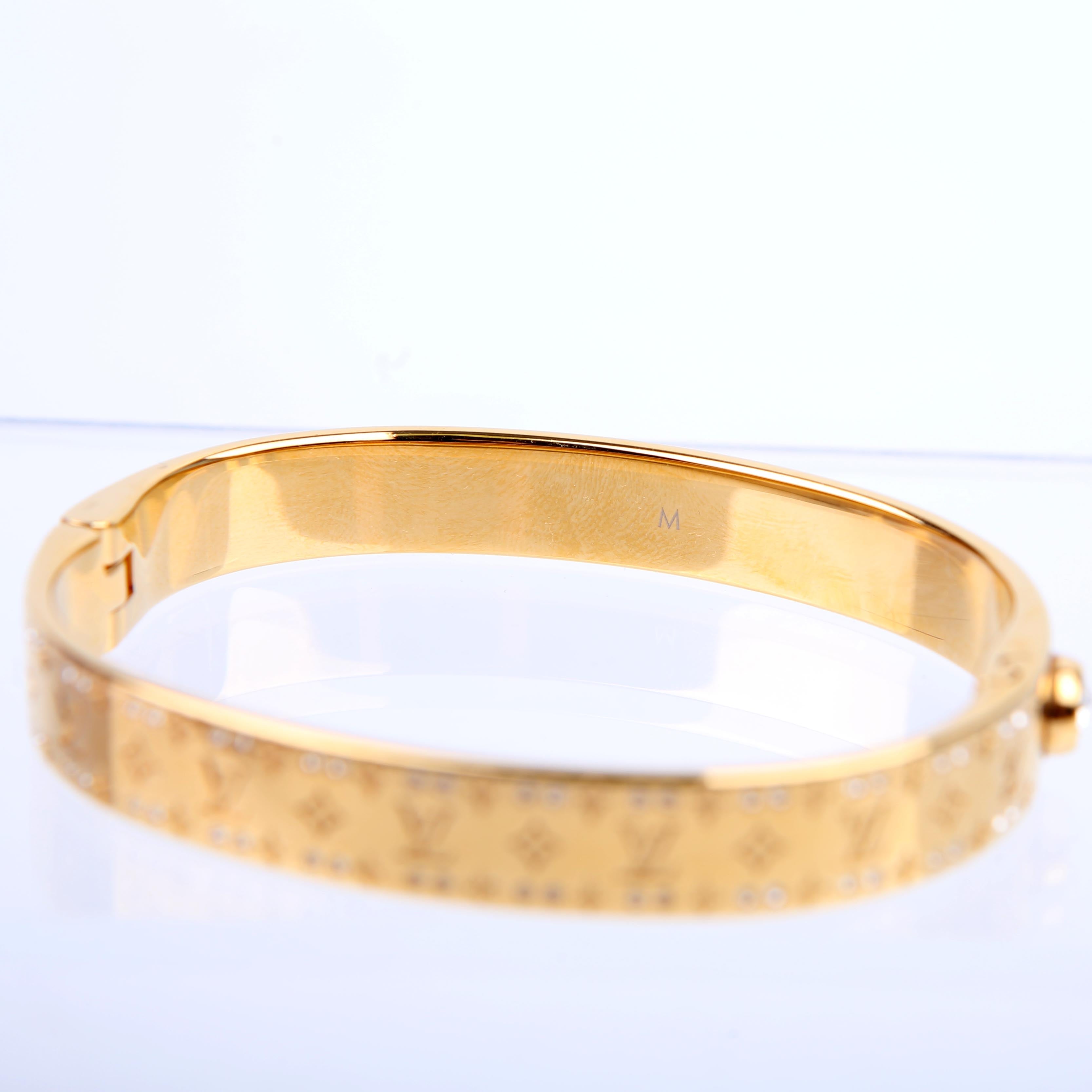 Louis Vuitton Nanogram Cuff W/Crystals Bracelet Size Medium Gold