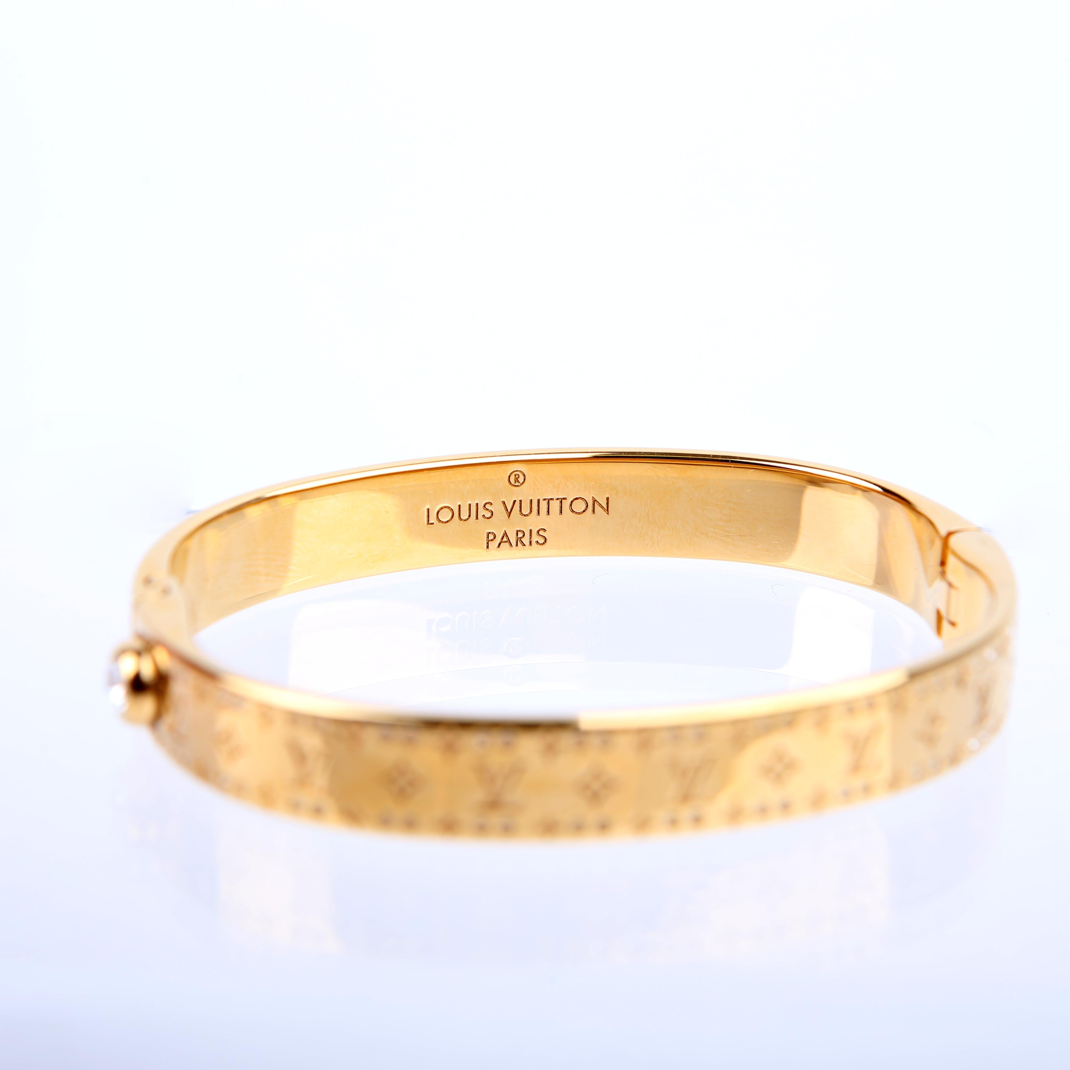 Louis Vuitton Nanogram Cuff W/Crystals Bracelet Size Medium Gold