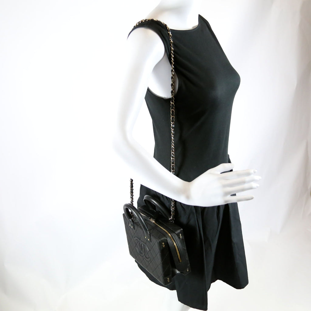 Chanel Studded Square Vanity Case Calfskin RFID Black