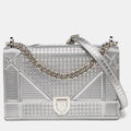Silver Microcannage  Leather Medium Diorama Flap Shoulder Bag
