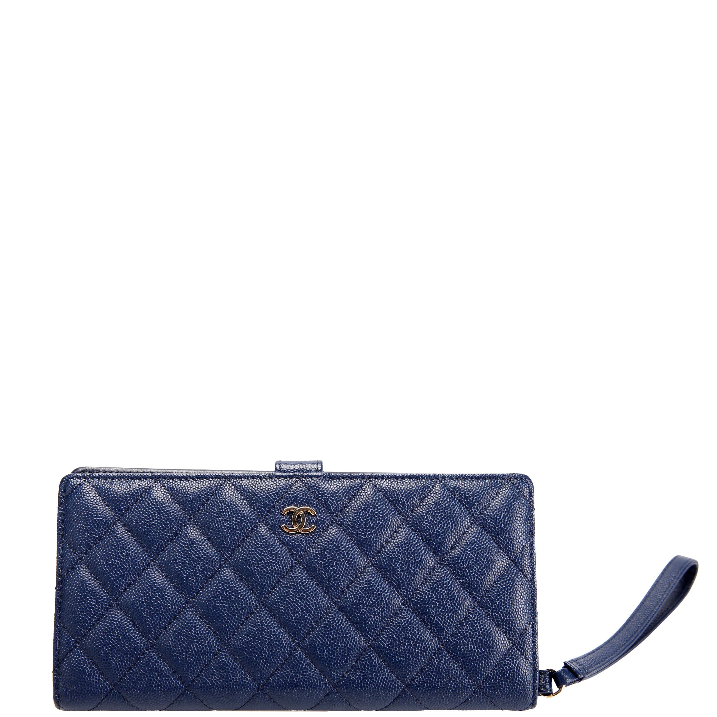 Chanel CC Wristlet Wallet Long Caviar 27M Blue