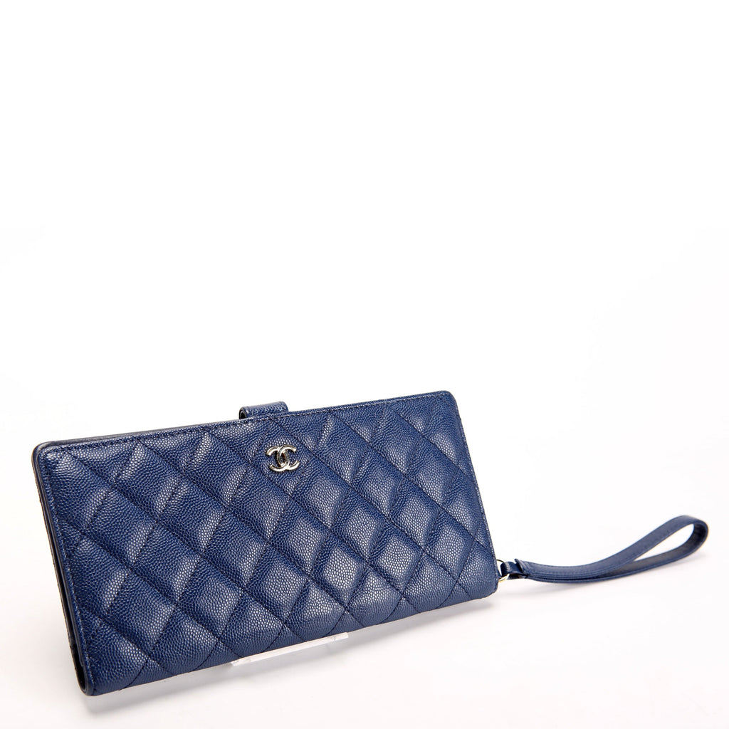 Chanel CC Wristlet Wallet Long Caviar 27M Blue