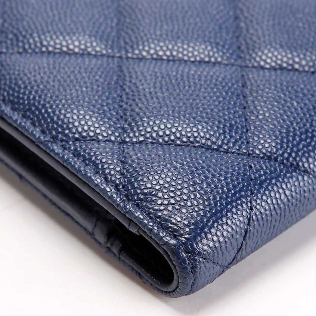 Chanel CC Wristlet Wallet Long Caviar 27M Blue