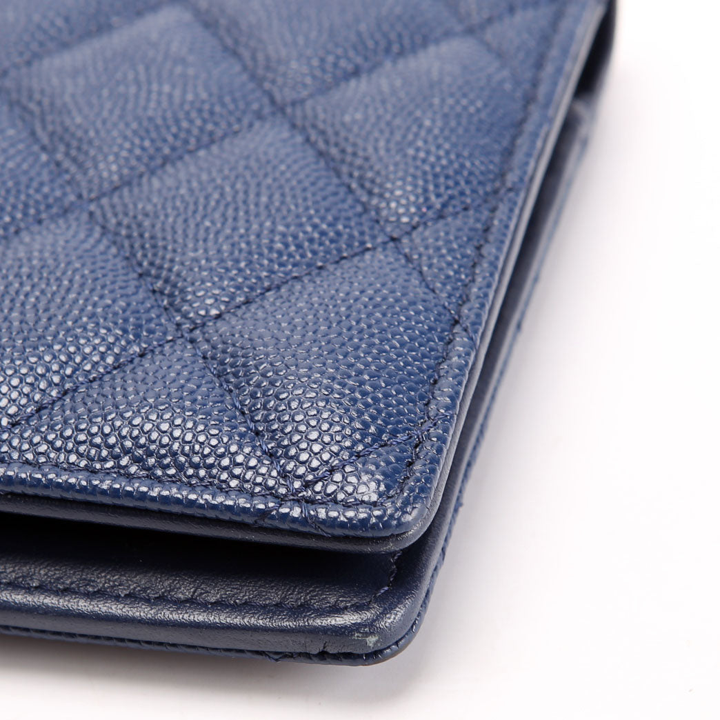 Chanel CC Wristlet Wallet Long Caviar 27M Blue