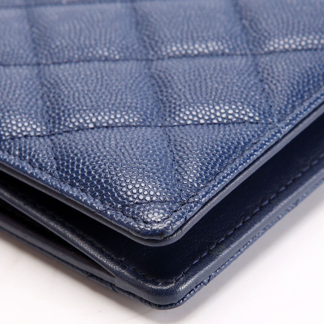 Chanel CC Wristlet Wallet Long Caviar 27M Blue