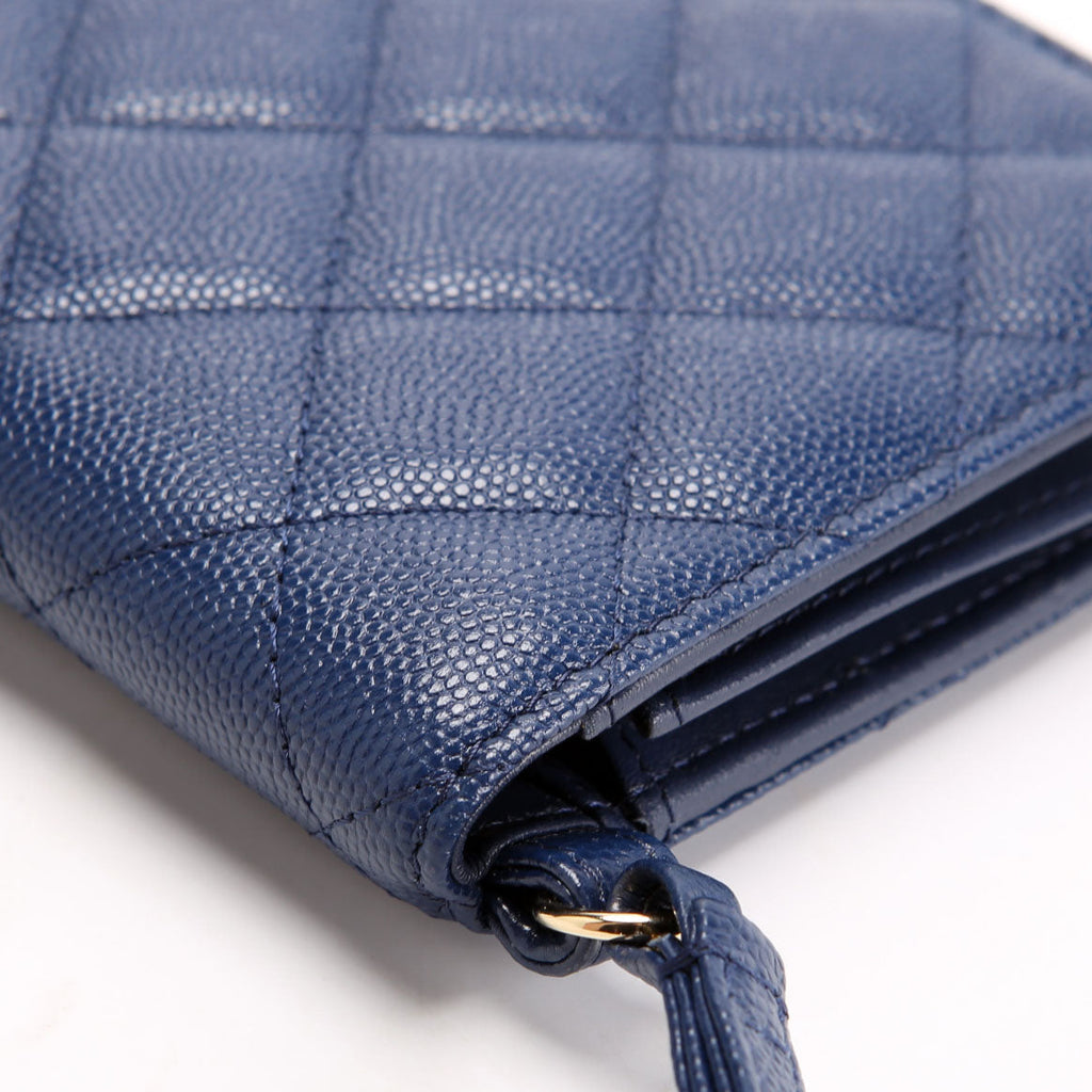 Chanel CC Wristlet Wallet Long Caviar 27M Blue