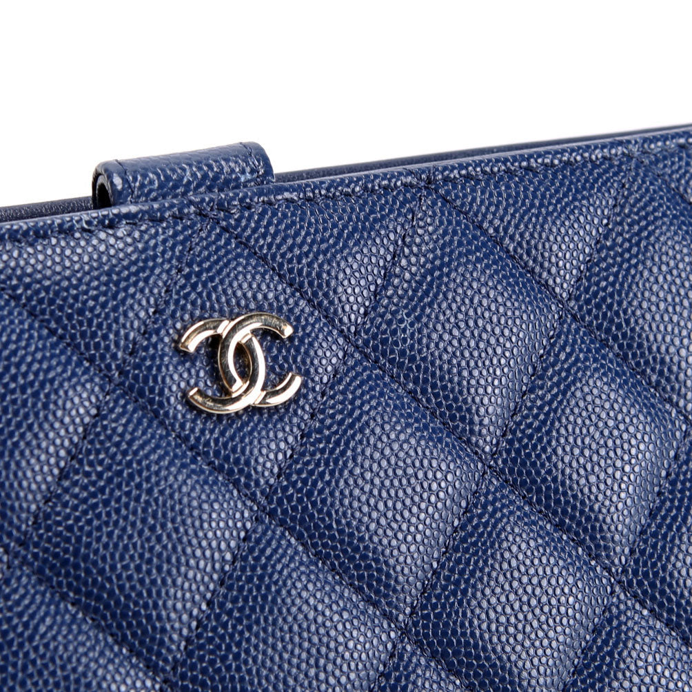Chanel CC Wristlet Wallet Long Caviar 27M Blue