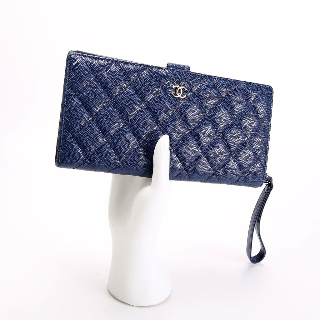 Chanel CC Wristlet Wallet Long Caviar 27M Blue