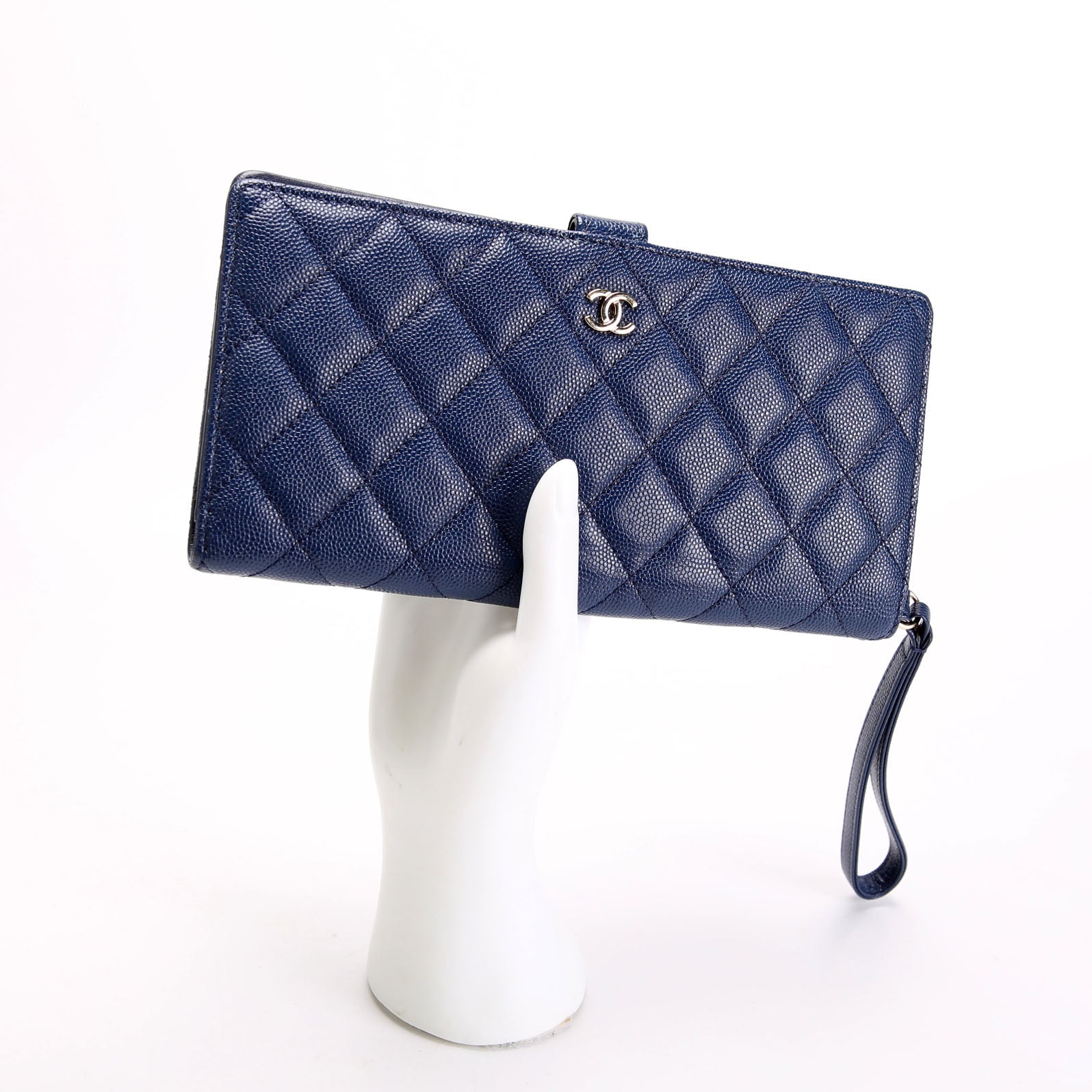 Chanel CC Wristlet Wallet Long Caviar 27M Blue
