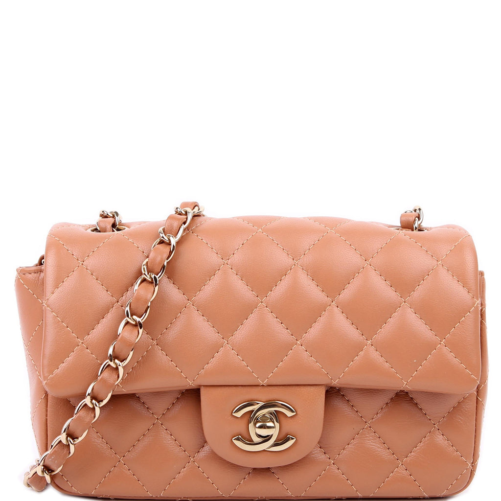Chanel Classic Flap Mini Rectangle Lambskin RFID Tan
