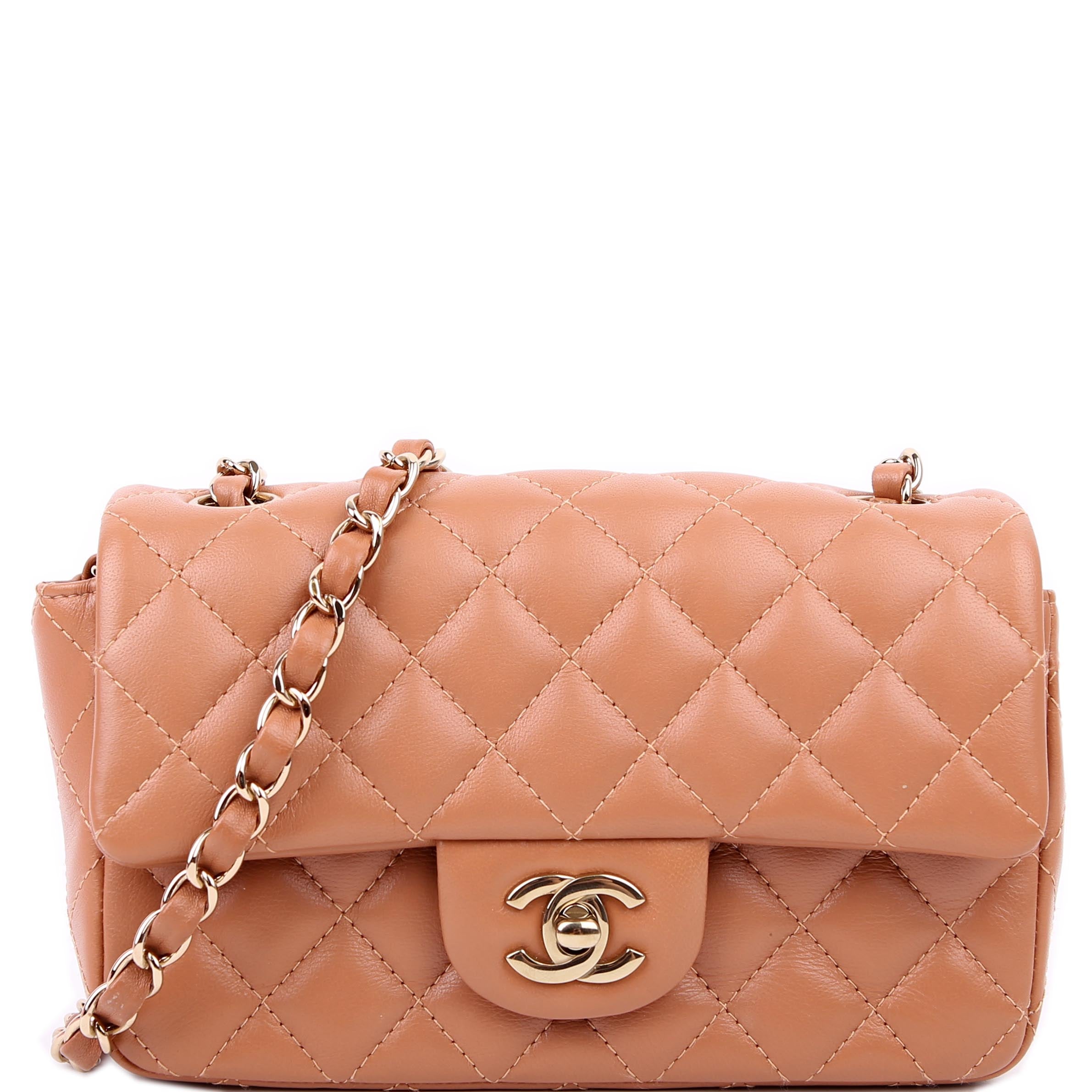 Chanel Classic Flap Mini Rectangle Lambskin RFID Tan