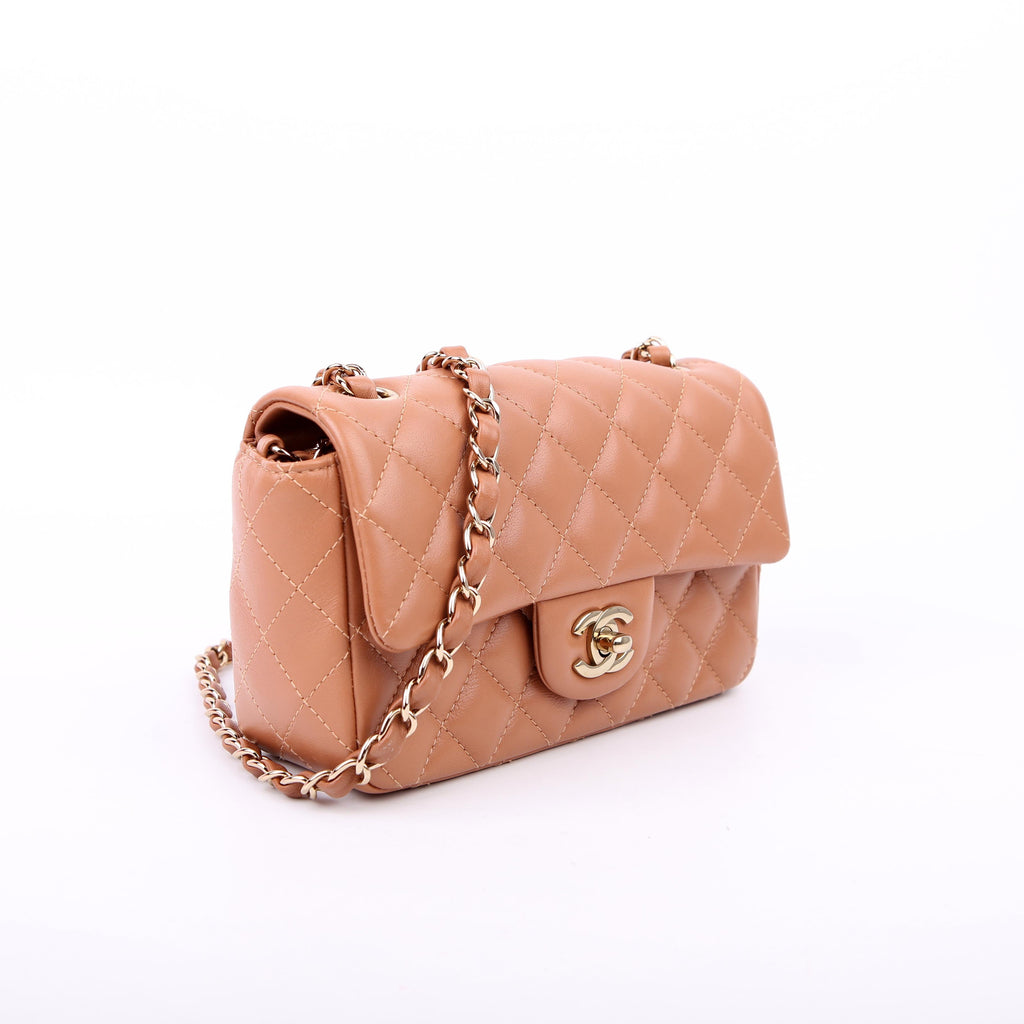 Chanel Classic Flap Mini Rectangle Lambskin RFID Tan