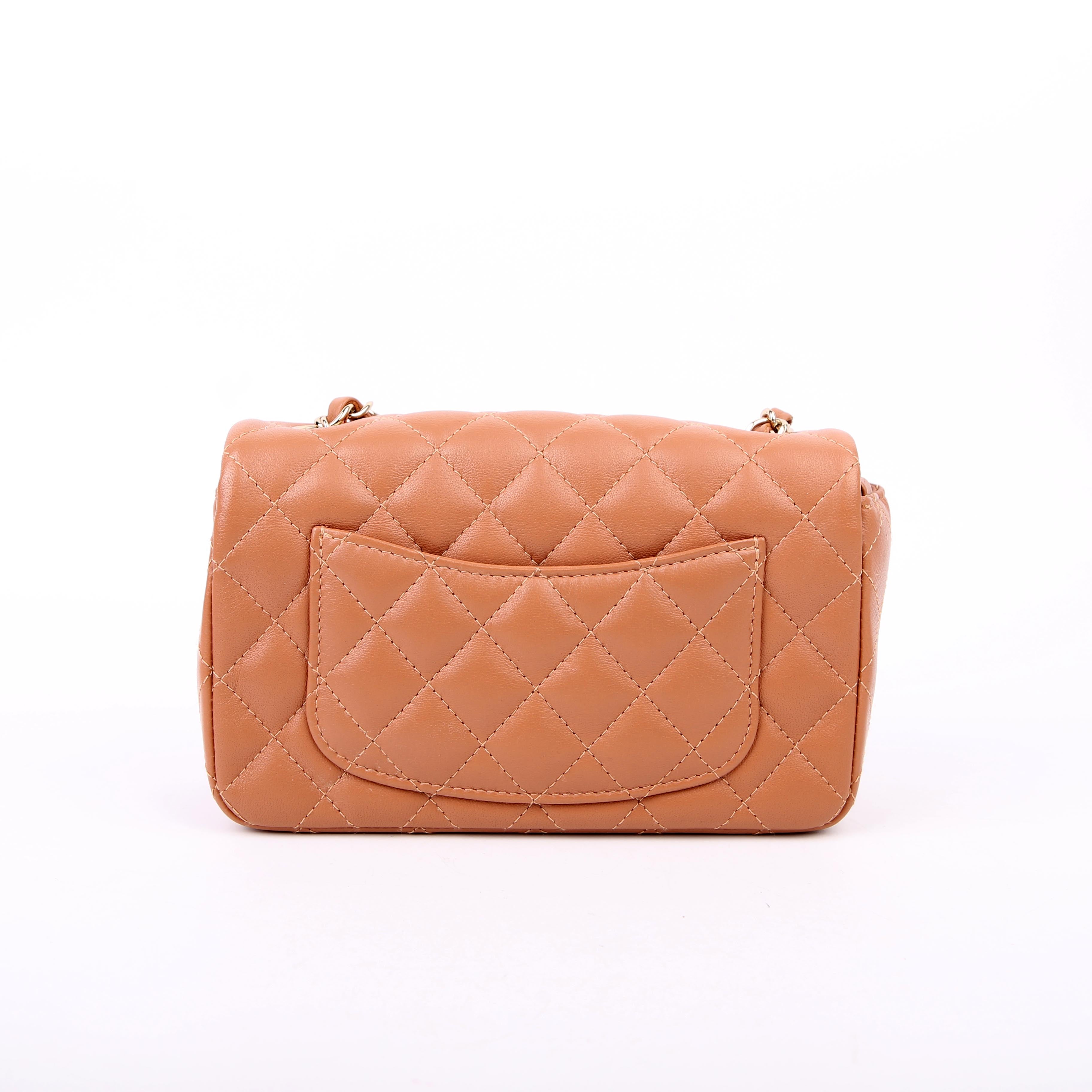 Chanel Classic Flap Mini Rectangle Lambskin RFID Tan