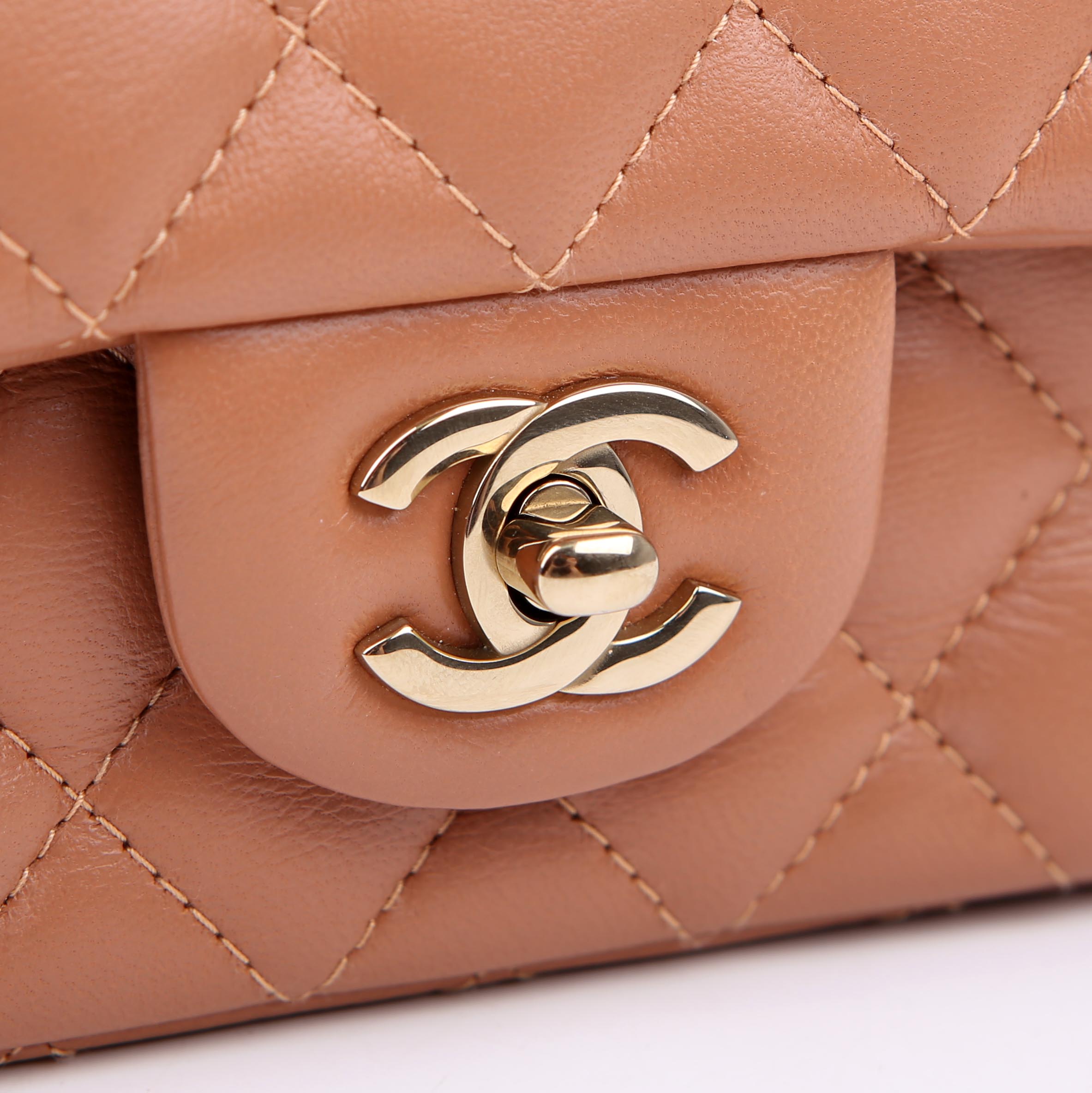Chanel Classic Flap Mini Rectangle Lambskin RFID Tan