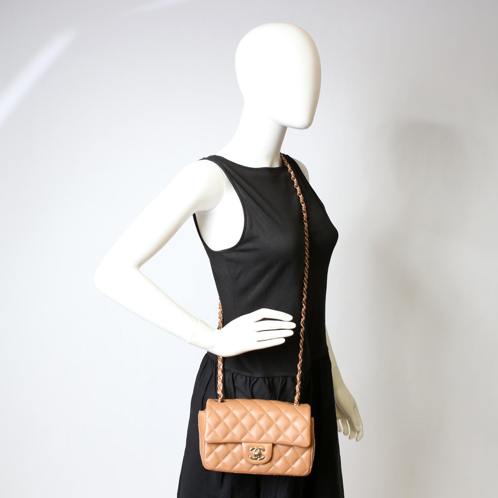 Chanel Classic Flap Mini Rectangle Lambskin RFID Tan