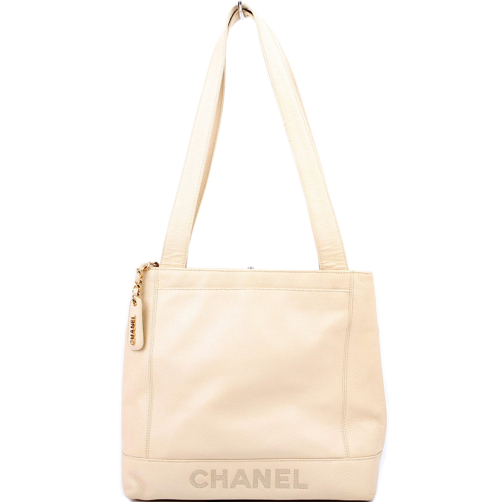 Chanel Logo Vintage Tote Medium Cream