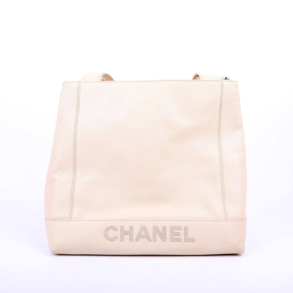 Chanel Logo Vintage Tote Medium Cream