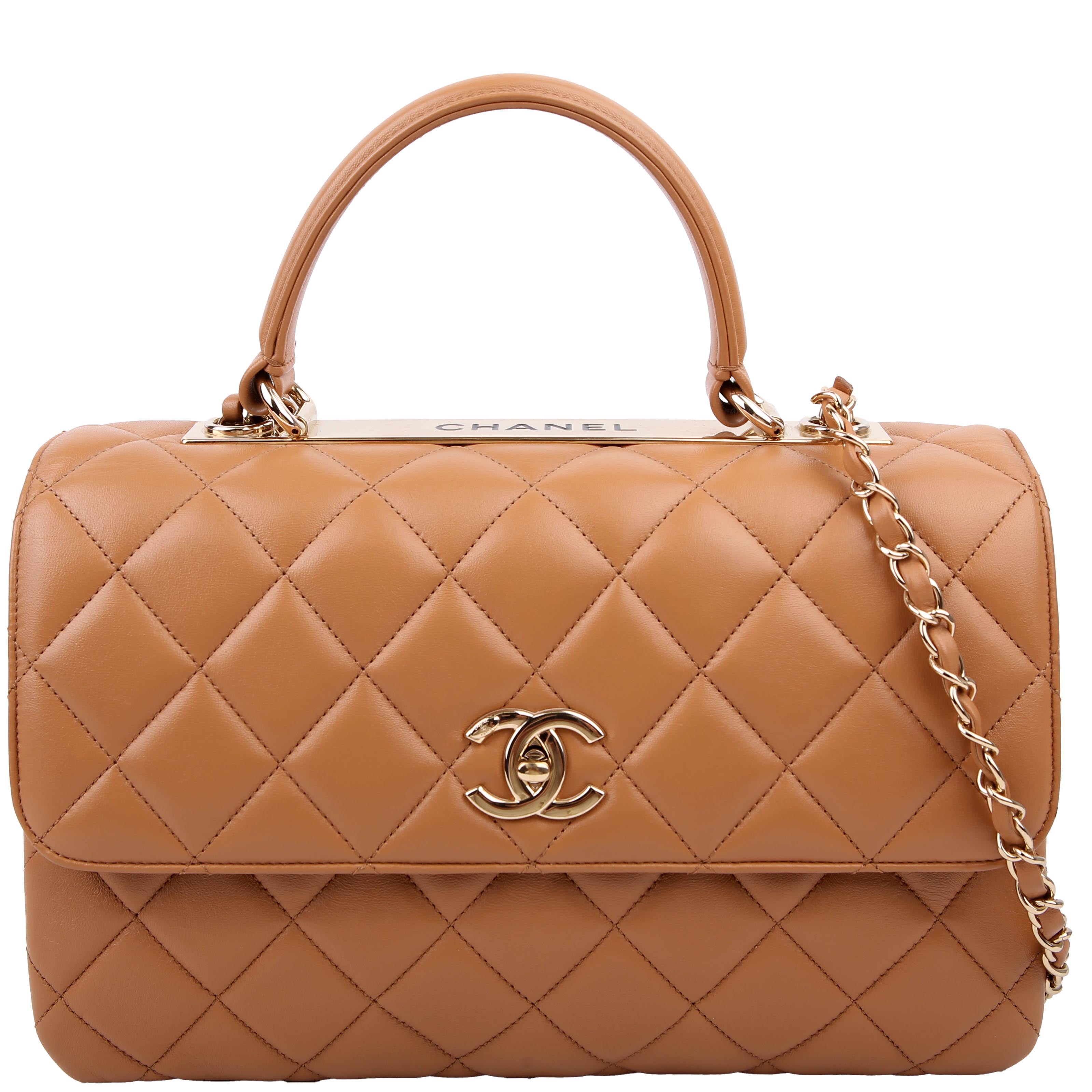 Chanel Trendy Top Handle Medium Lambskin 28M Tan