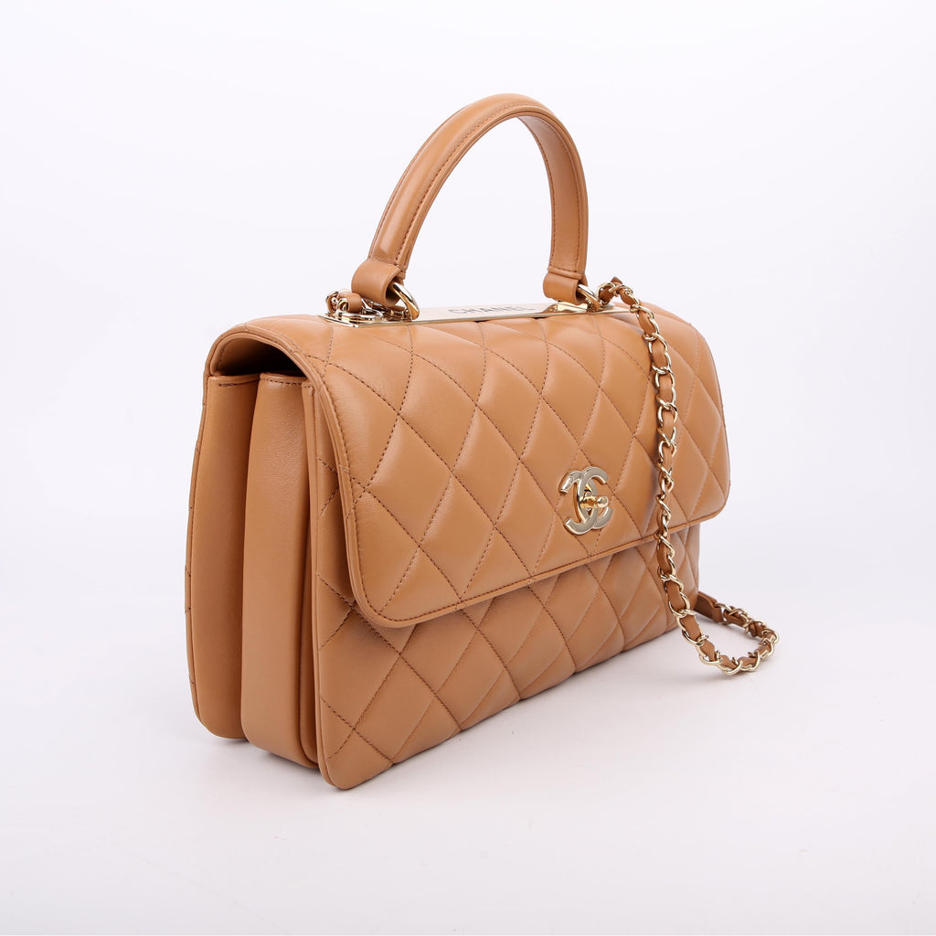 Chanel Trendy Top Handle Medium Lambskin 28M Tan