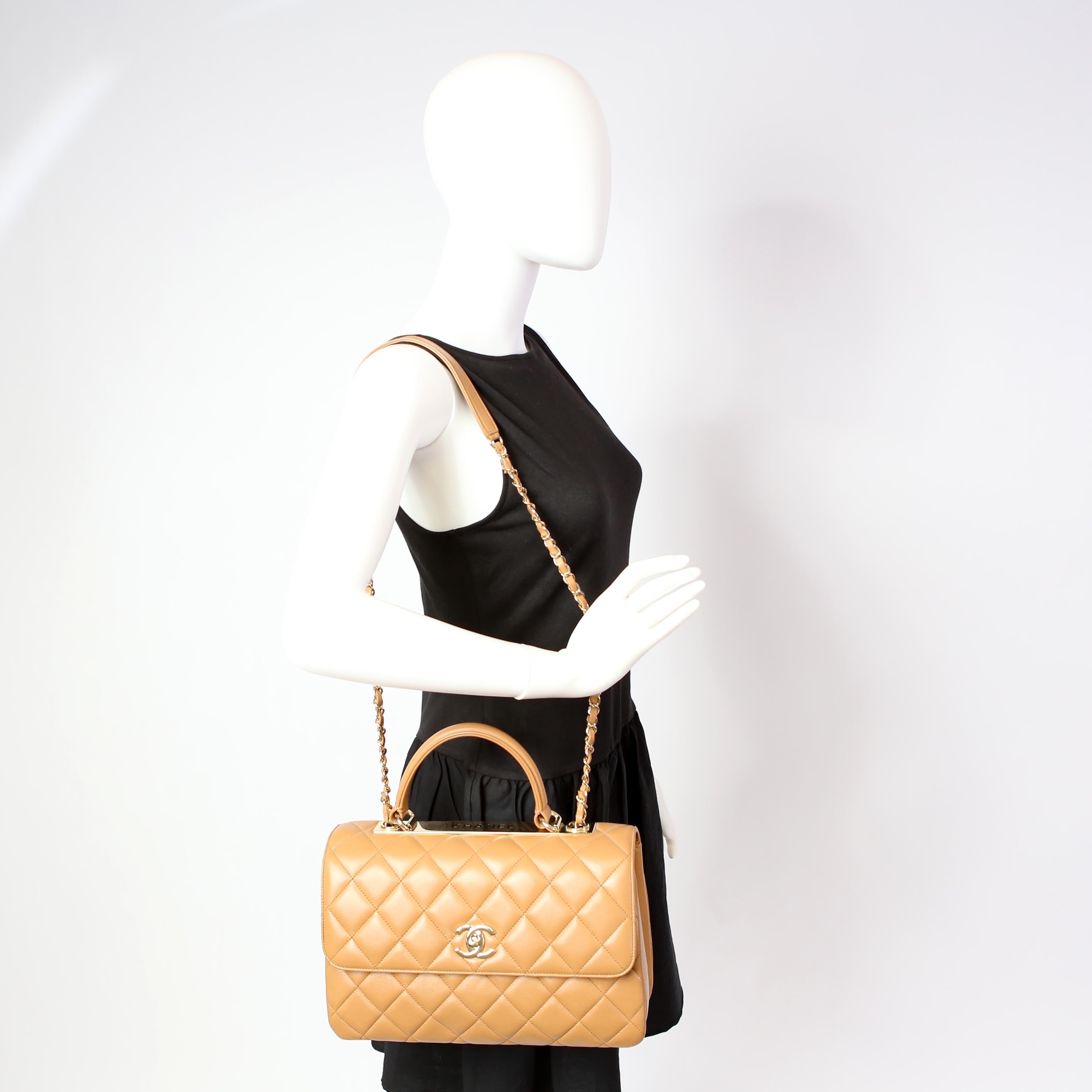 Chanel Trendy Top Handle Medium Lambskin 28M Tan