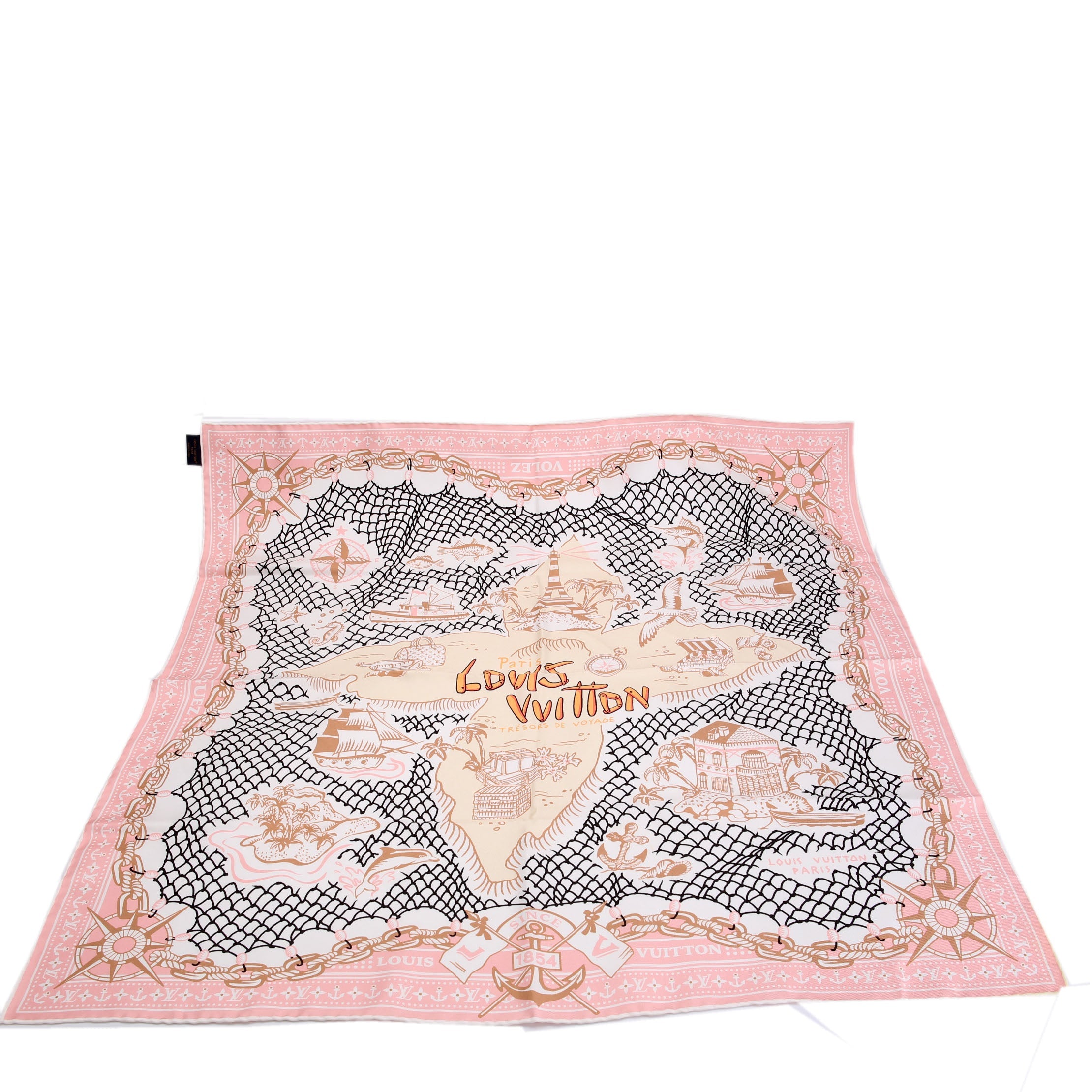 Louis Vuitton LV Ocean Treasure Map Square Silk 70 Scarf Pink/Multicolor
