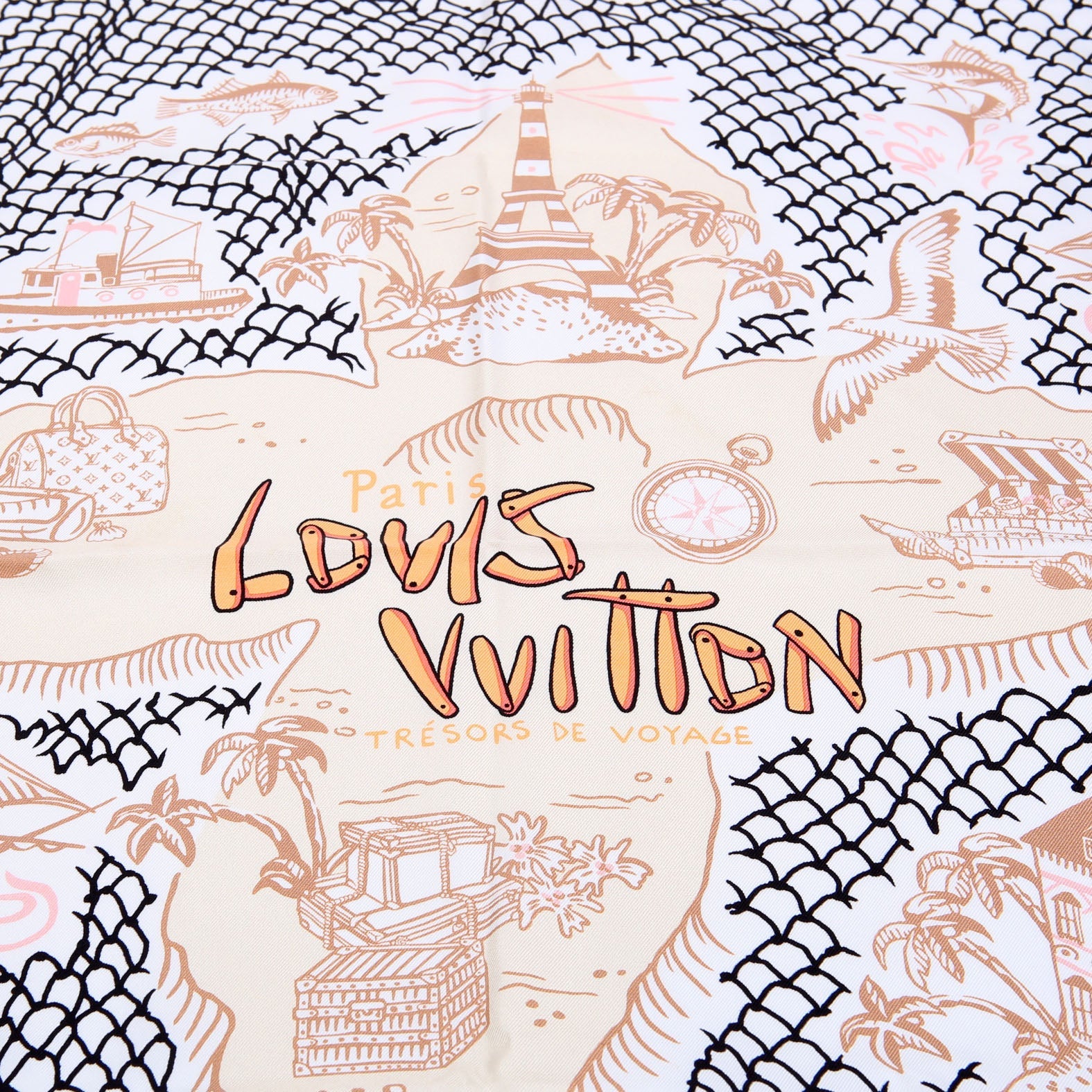 Louis Vuitton LV Ocean Treasure Map Square Silk 70 Scarf Pink/Multicolor