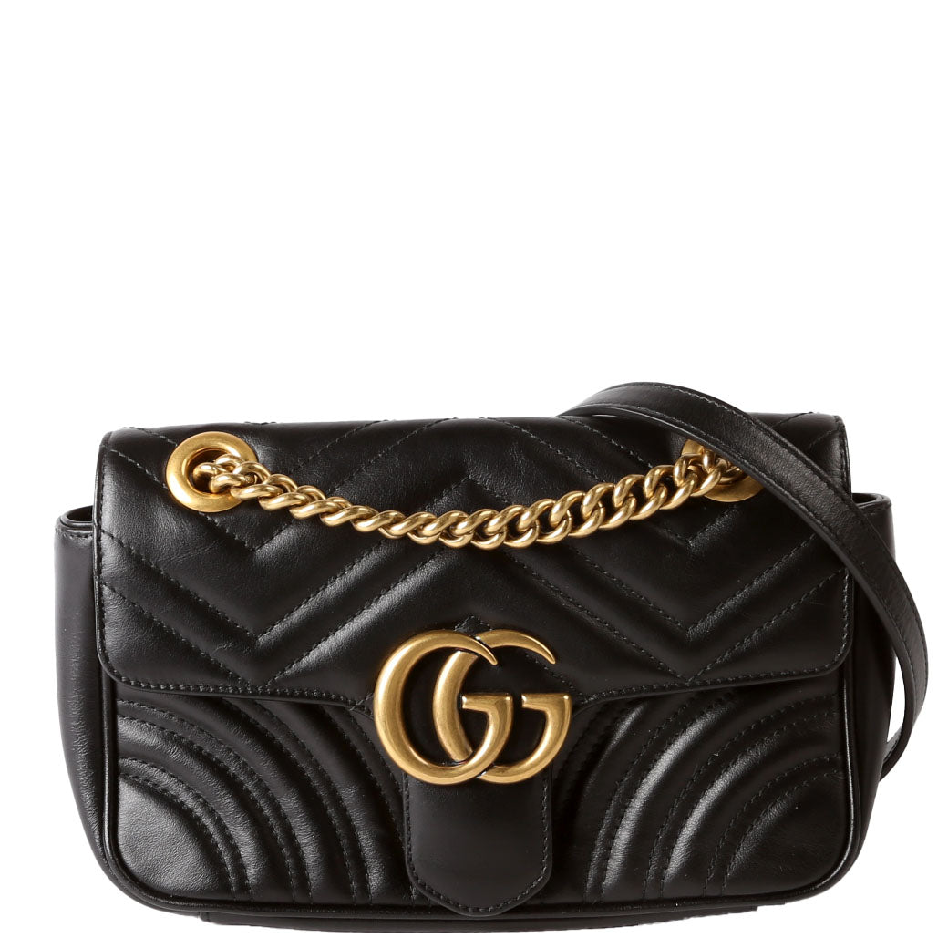 Gucci 446744 Marmont Leather Shoulder Mini Flap Black