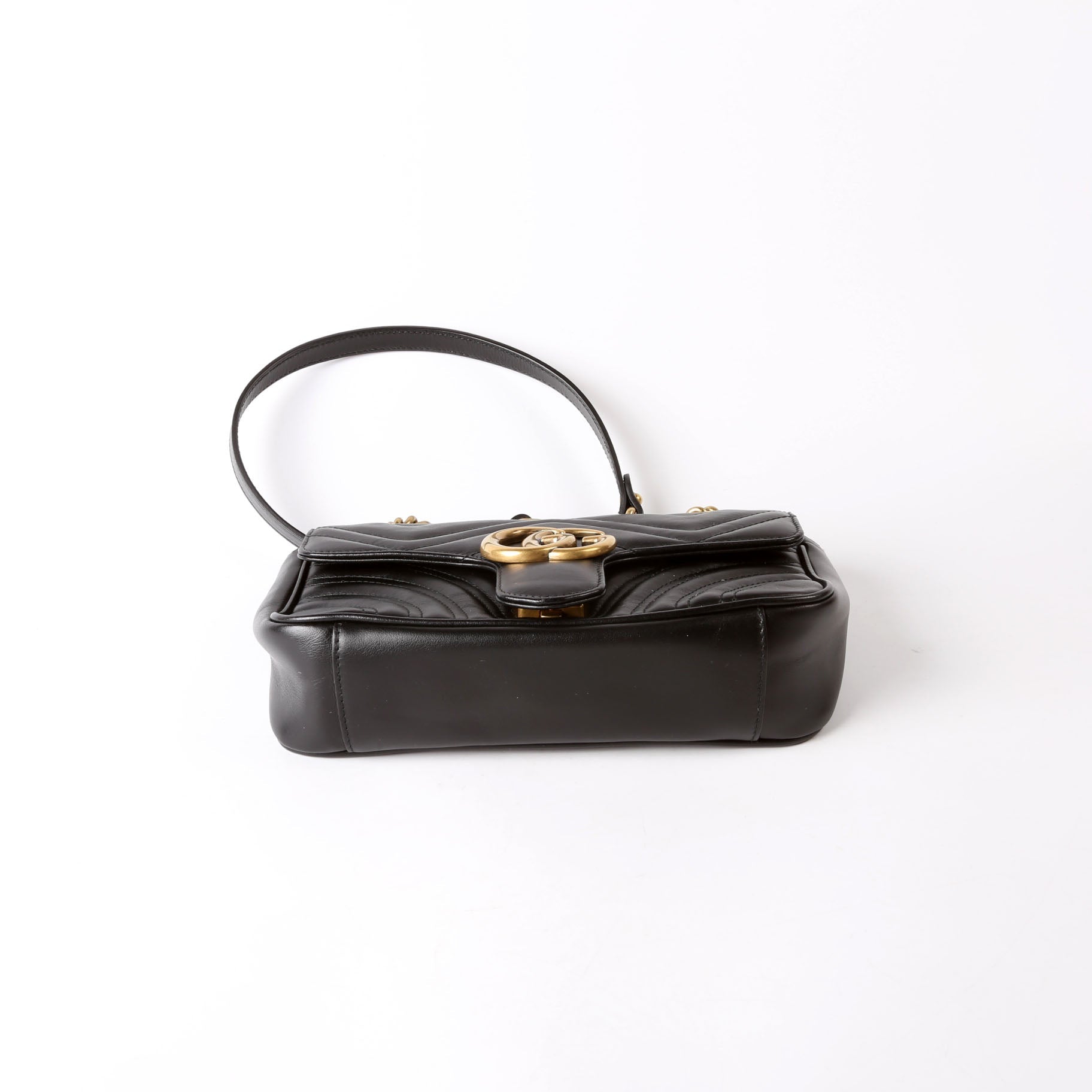 Gucci 446744 Marmont Leather Shoulder Mini Flap Black