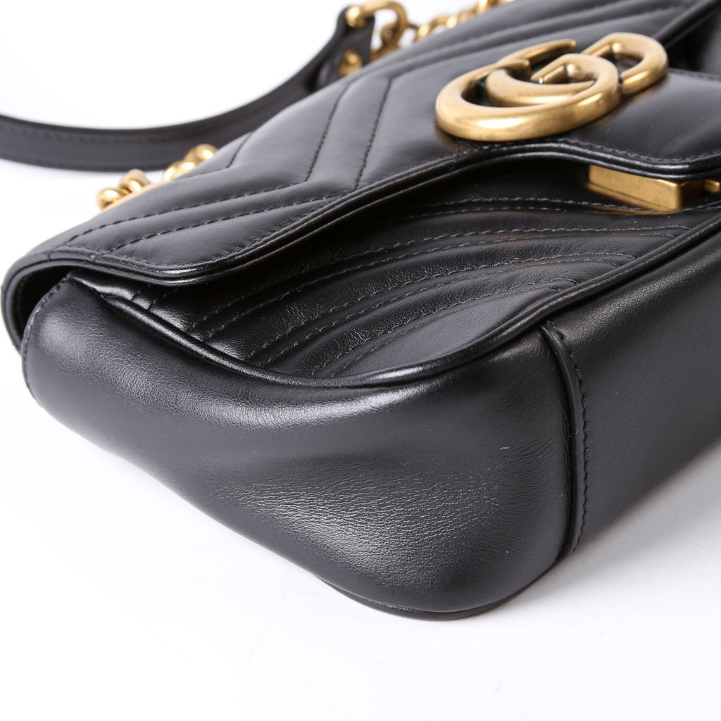 Gucci 446744 Marmont Leather Shoulder Mini Flap Black