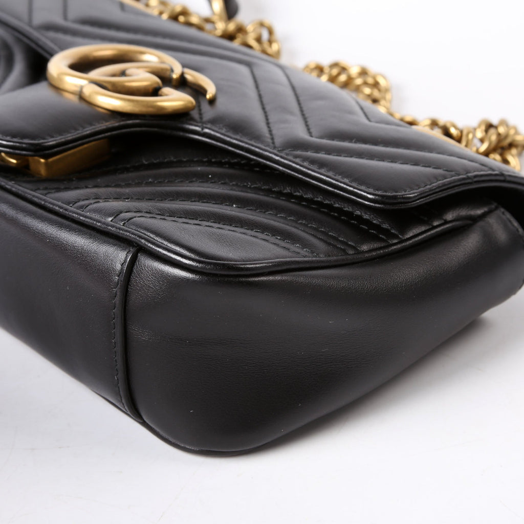 Gucci 446744 Marmont Leather Shoulder Mini Flap Black