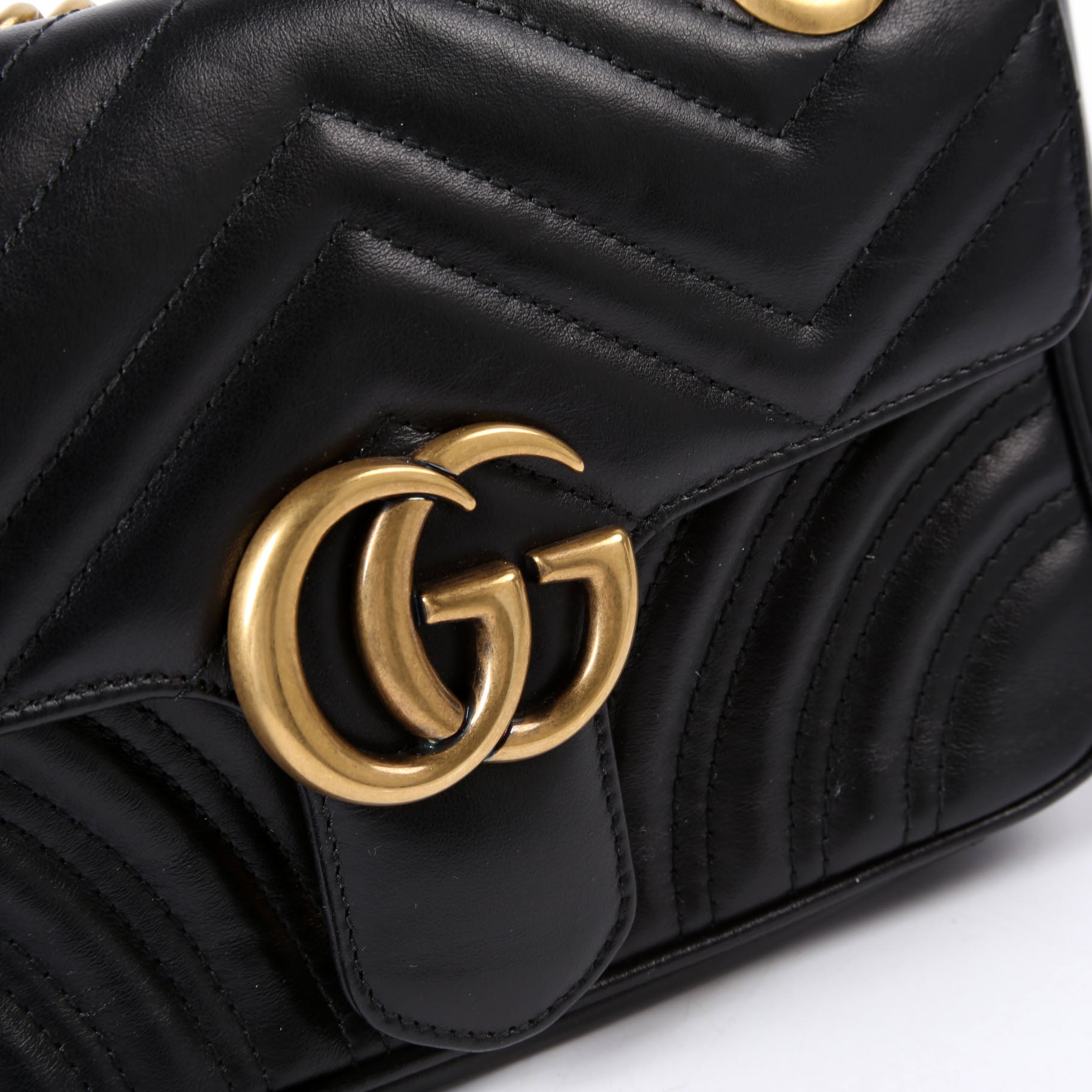 Gucci 446744 Marmont Leather Shoulder Mini Flap Black