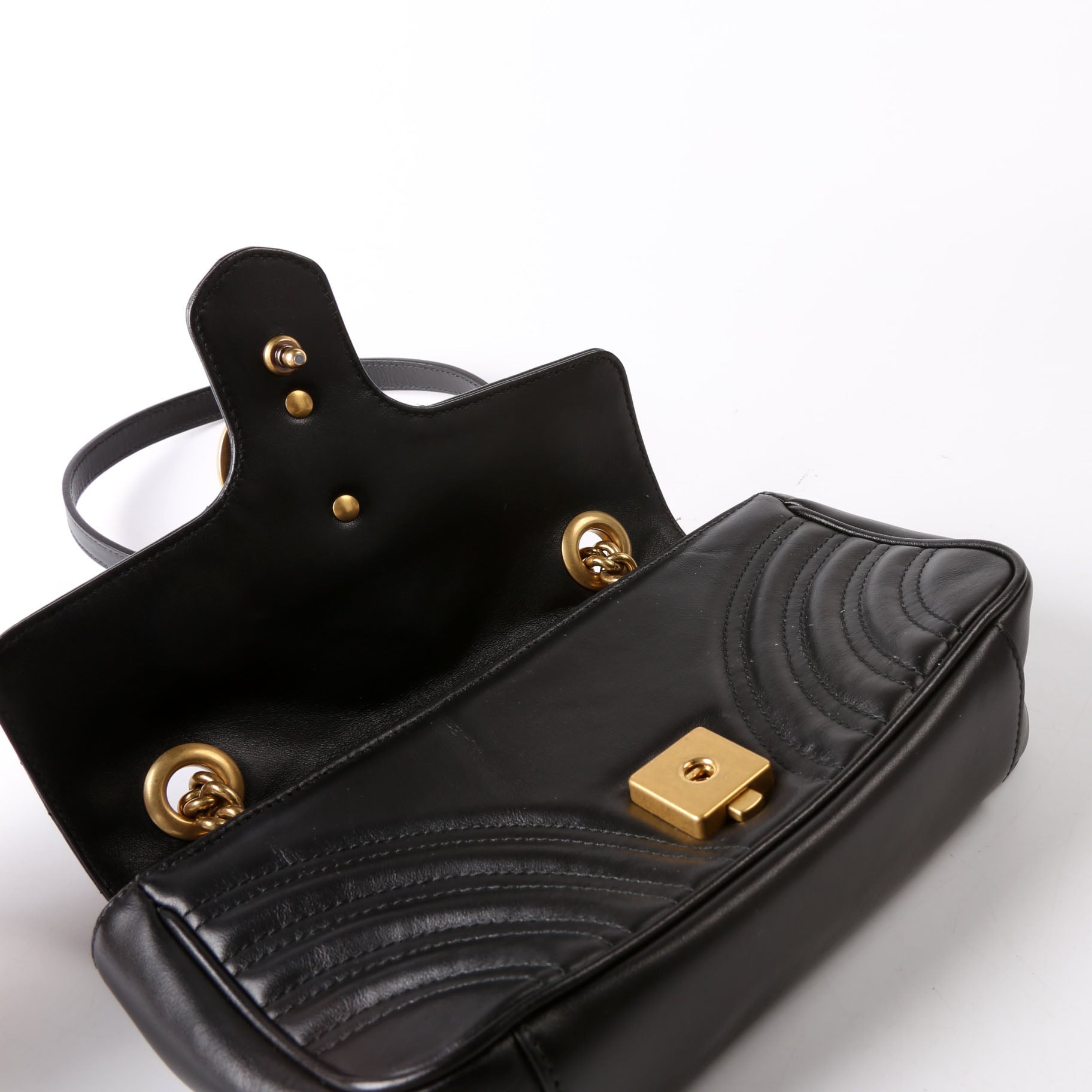 Gucci 446744 Marmont Leather Shoulder Mini Flap Black