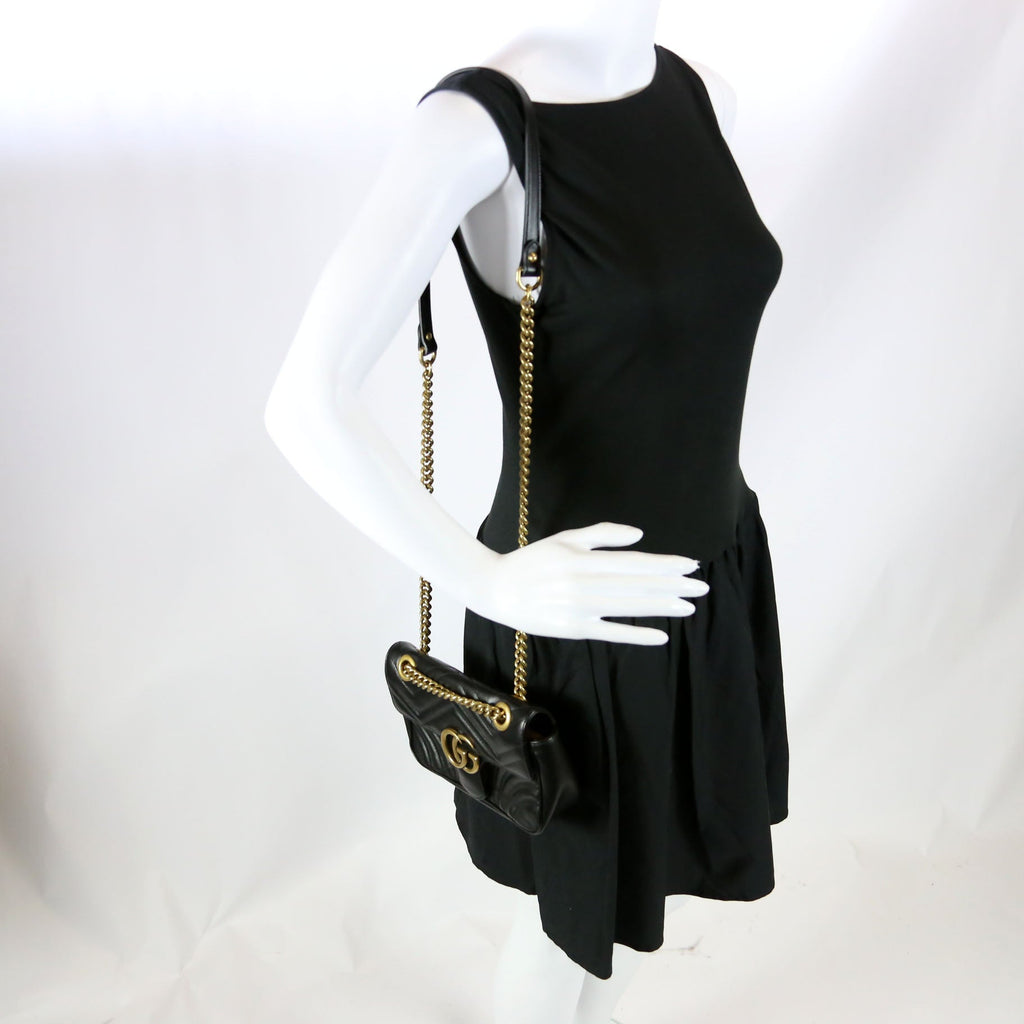 Gucci 446744 Marmont Leather Shoulder Mini Flap Black