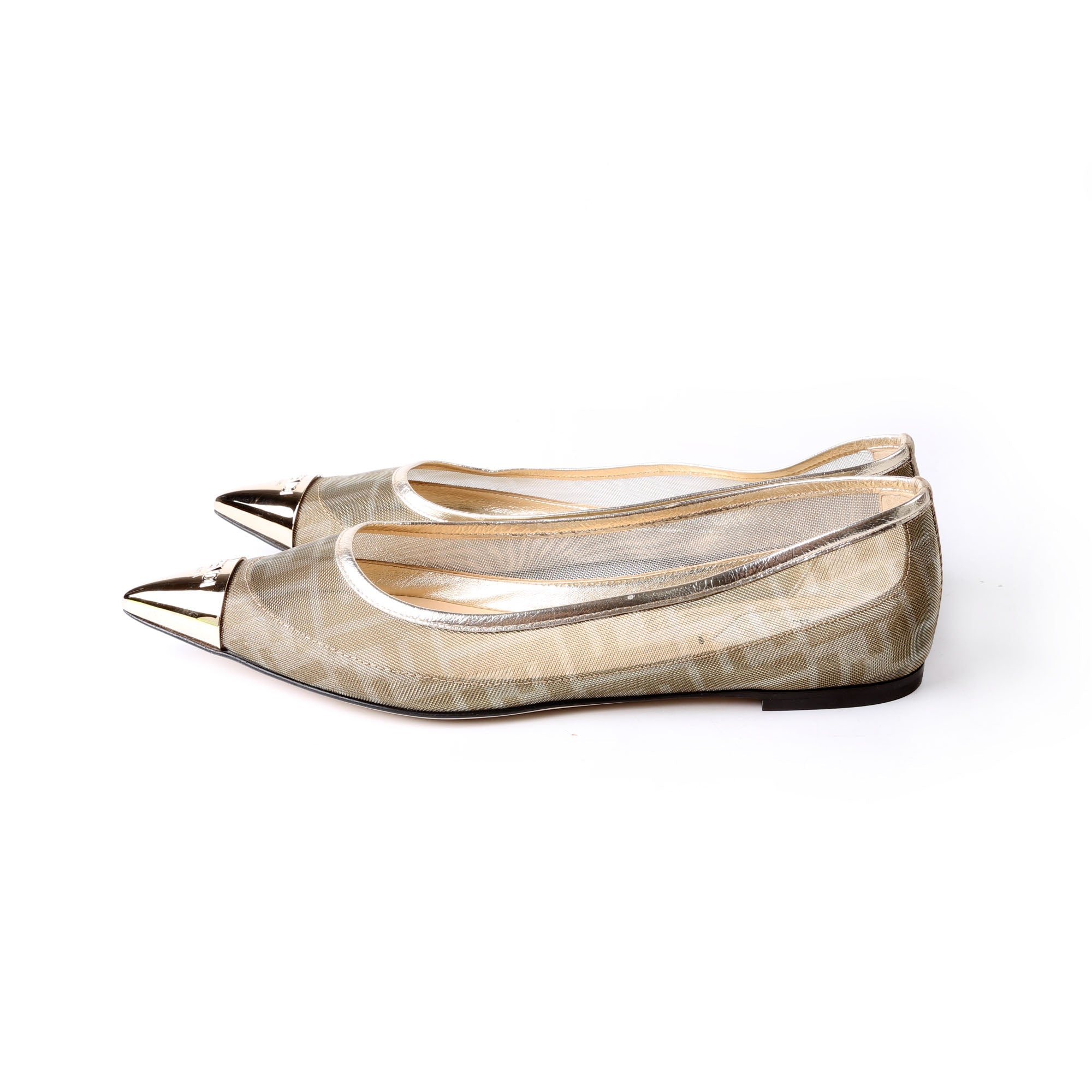 Fendi Colibri FF Mesh Pointed Ballet Flats Size 40.5 Gold
