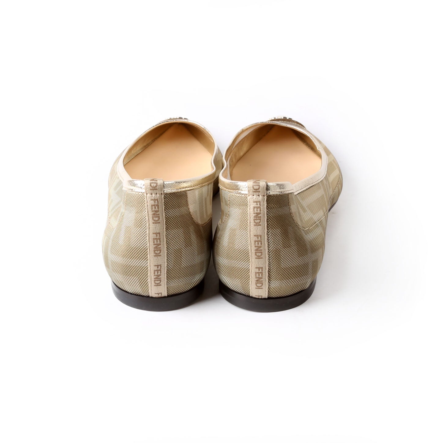 Fendi Colibri FF Mesh Pointed Ballet Flats Size 40.5 Gold