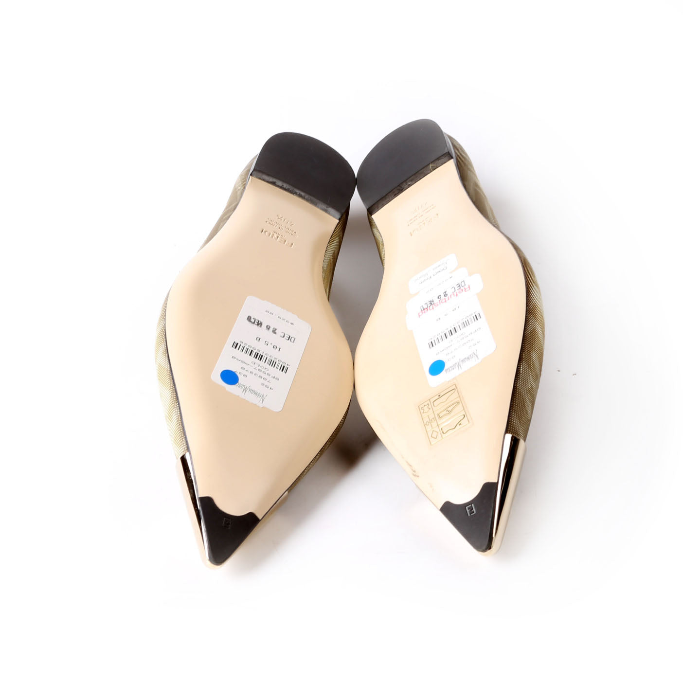 Fendi Colibri FF Mesh Pointed Ballet Flats Size 40.5 Gold