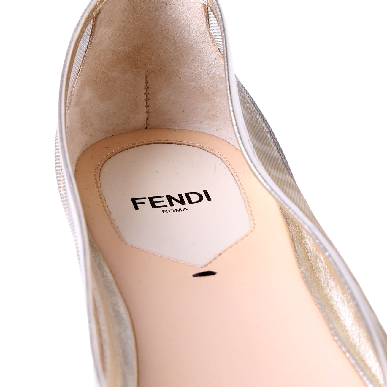Fendi Colibri FF Mesh Pointed Ballet Flats Size 40.5 Gold