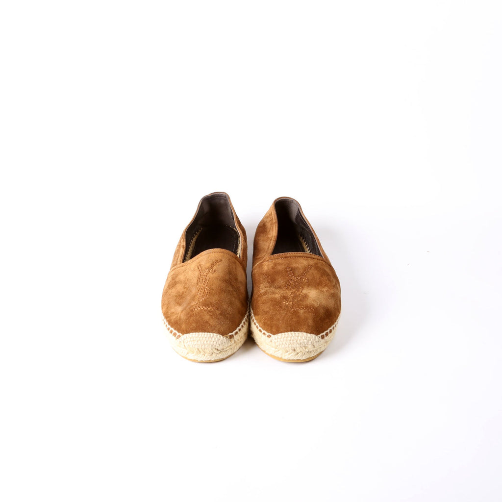 Saint Laurent YSL Logo Suede Espadrilles Size 36 Brown