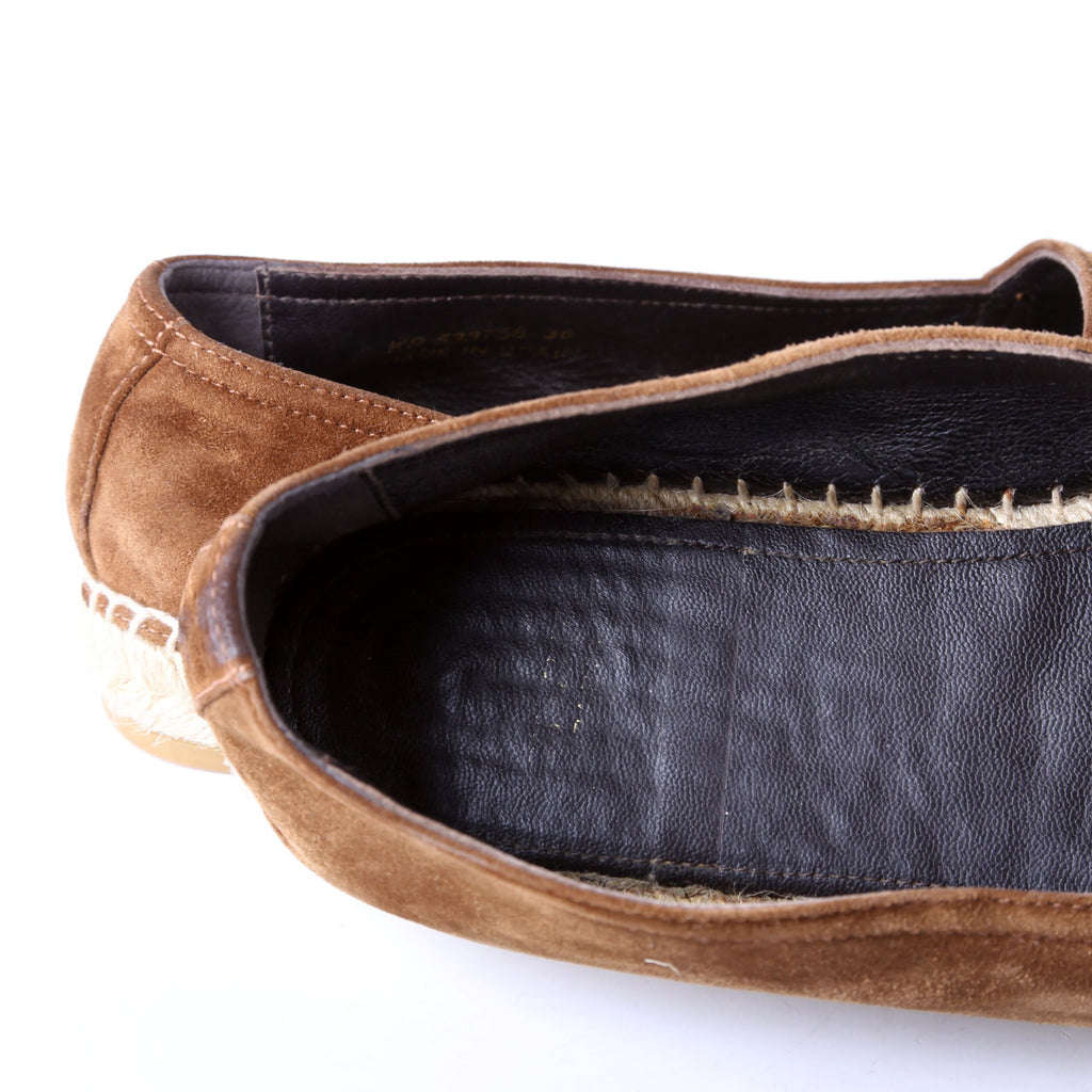 Saint Laurent YSL Logo Suede Espadrilles Size 36 Brown