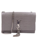 Saint Laurent Kate Tassel Satchel Medium Croc Embossed 354119 Grey