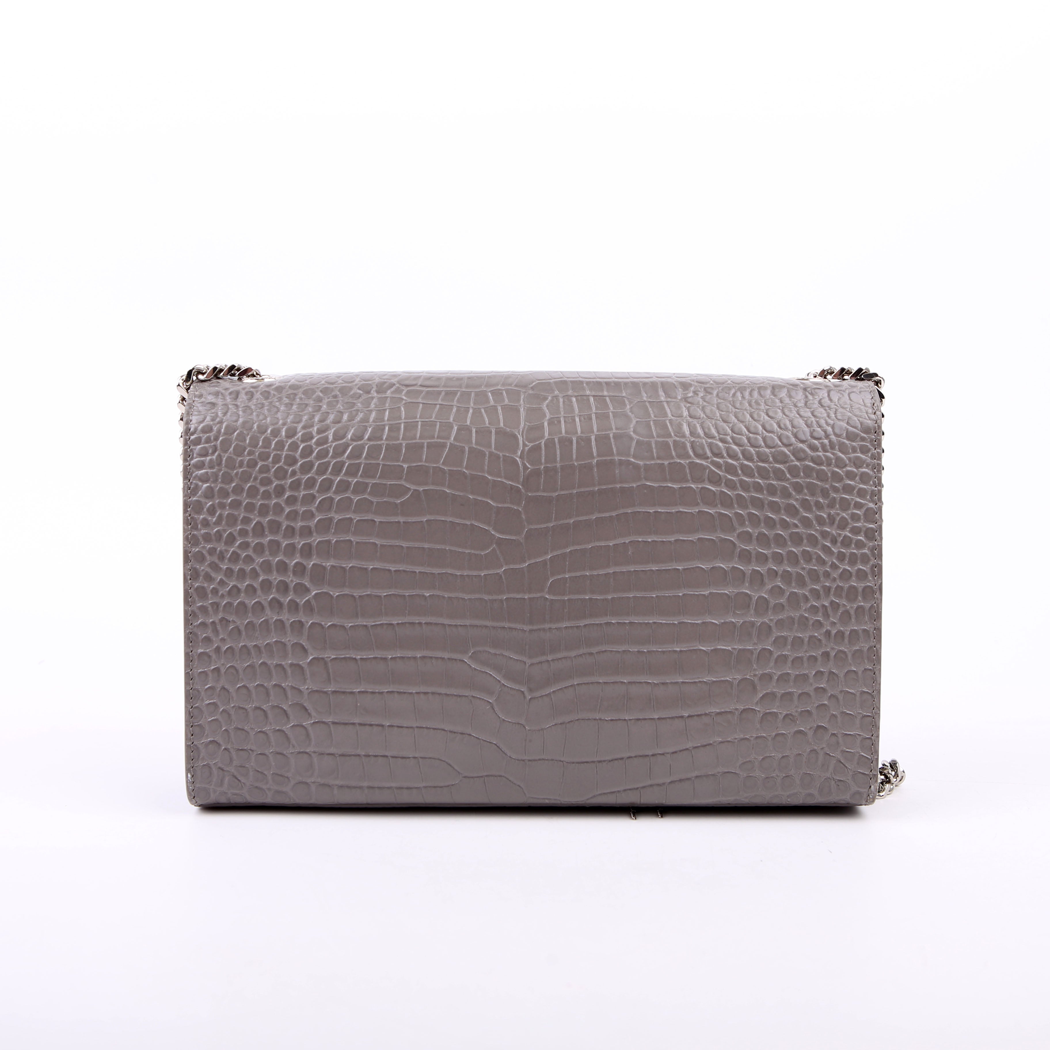 Saint Laurent Kate Tassel Satchel Medium Croc Embossed 354119 Grey